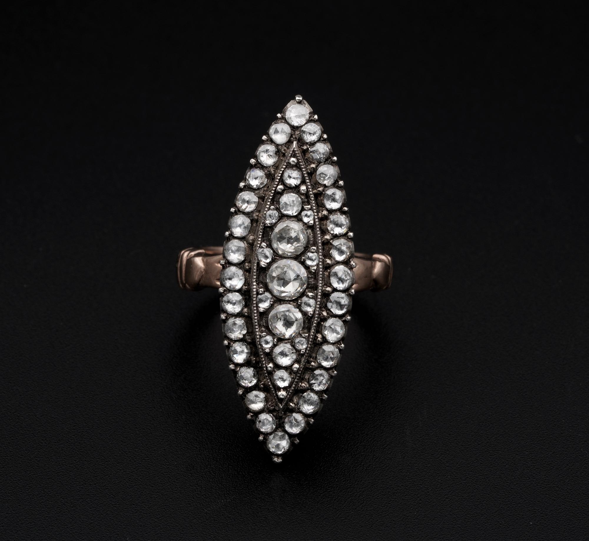 Navette-Ring im georgianischen Stil mit Diamant im Rosenschliff 18 KT/Silber (Georgian)