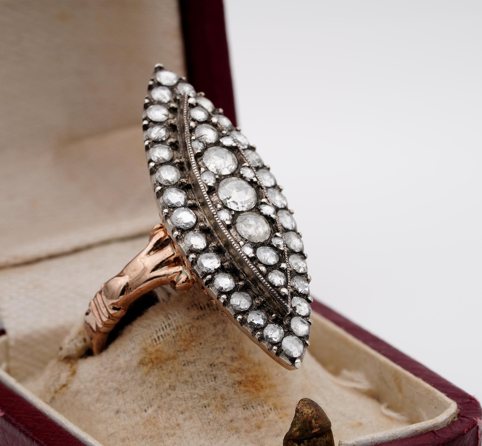 Navette-Ring im georgianischen Stil mit Diamant im Rosenschliff 18 KT/Silber Damen