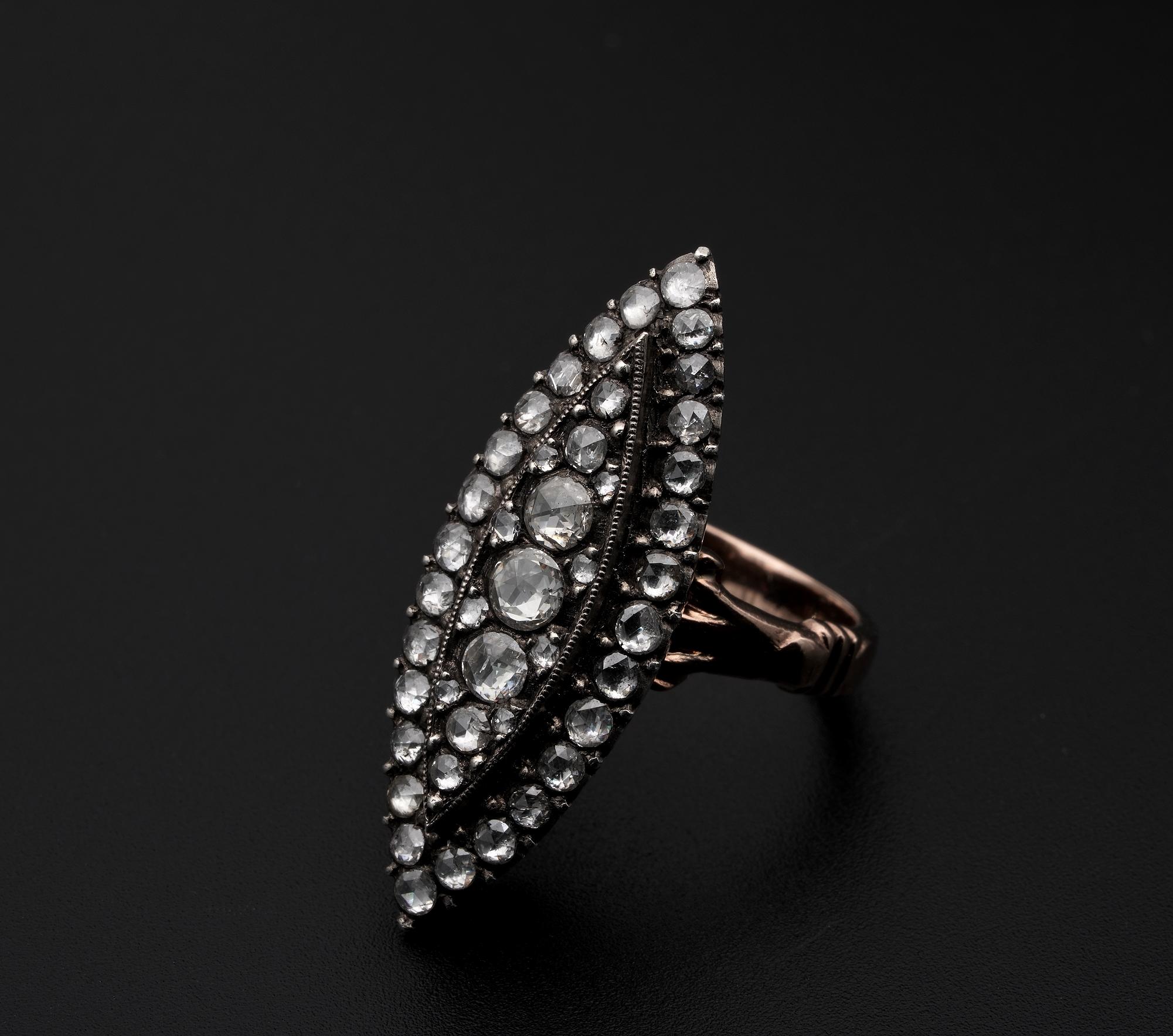 Navette-Ring im georgianischen Stil mit Diamant im Rosenschliff 18 KT/Silber 1