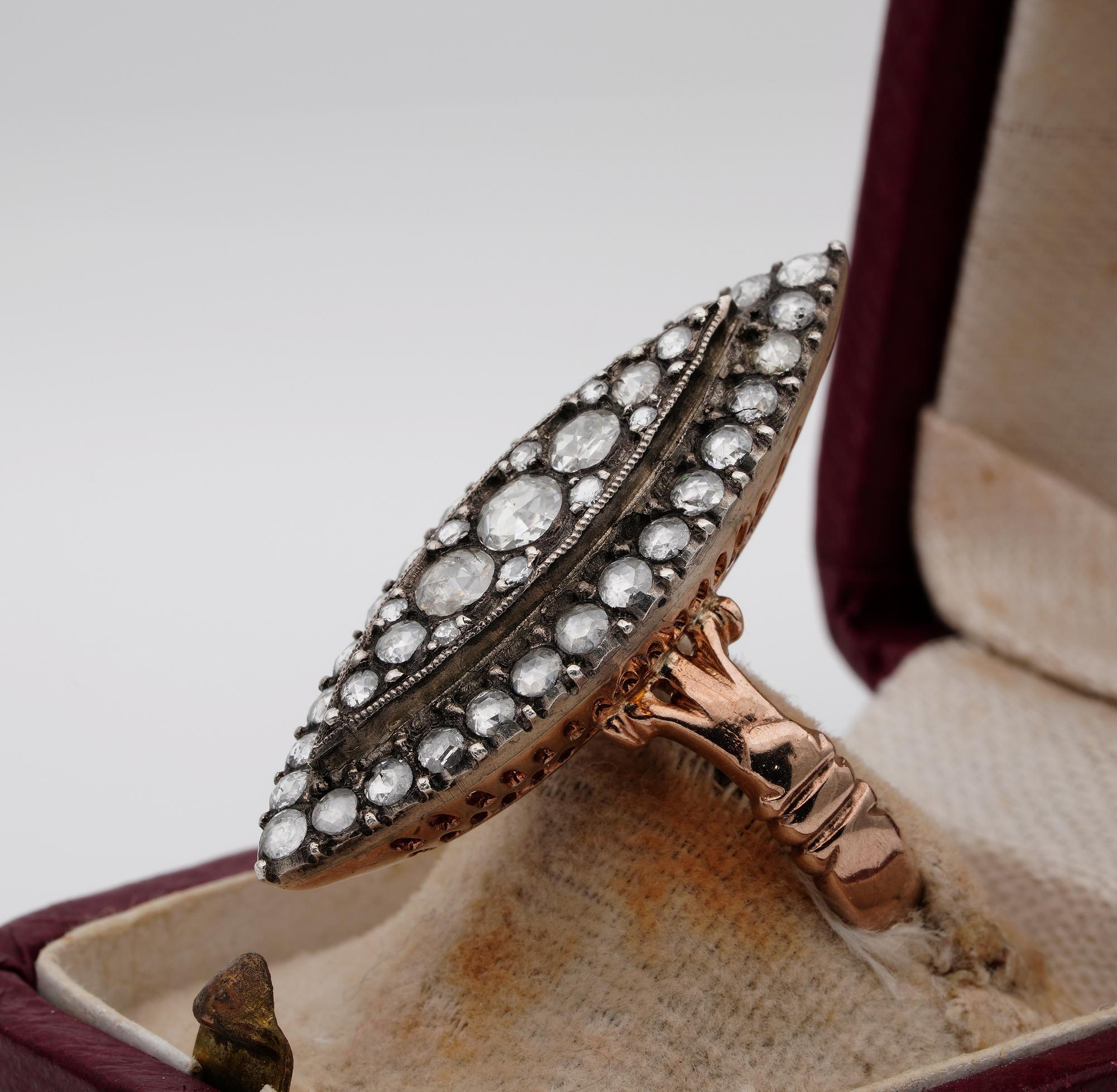 Navette-Ring im georgianischen Stil mit Diamant im Rosenschliff 18 KT/Silber 2