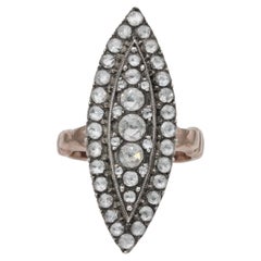 Georgian Style Rose Cut Diamond Navette Ring 18 KT/ Silver