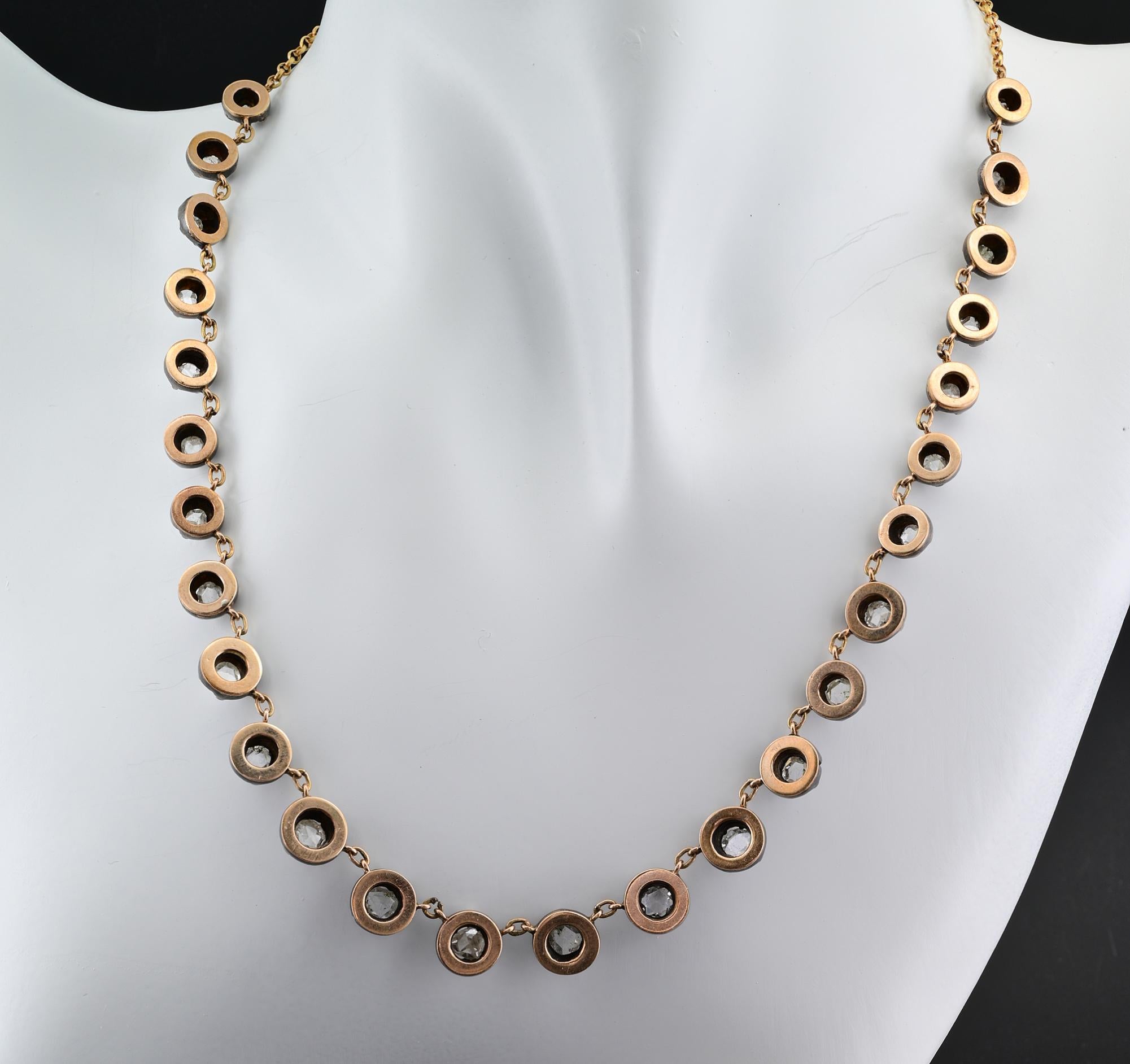 Georgian Style Rose Cut Riviere Necklace 18 KT Gold/Silver For Sale 1