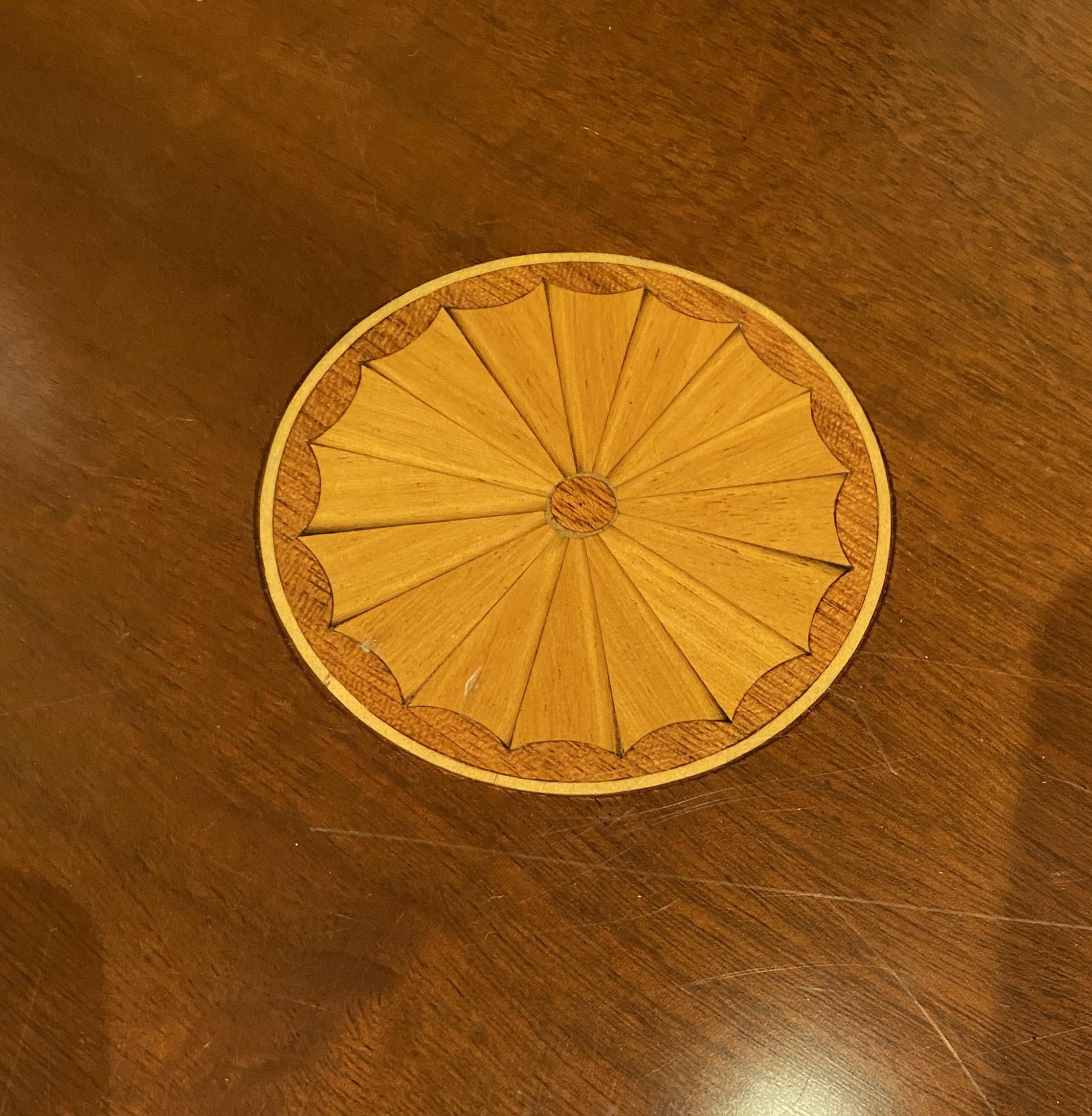 Brass Georgian Style Round Banded Mahogany Dining Table with Outswept Legs
