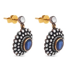 Georgian style sapphire rose cut diamond 18k gold earrings