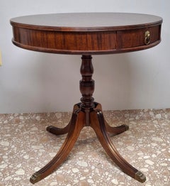 Georgian Style Satin Mahogany Single-Drawer Drum Table, Refinished