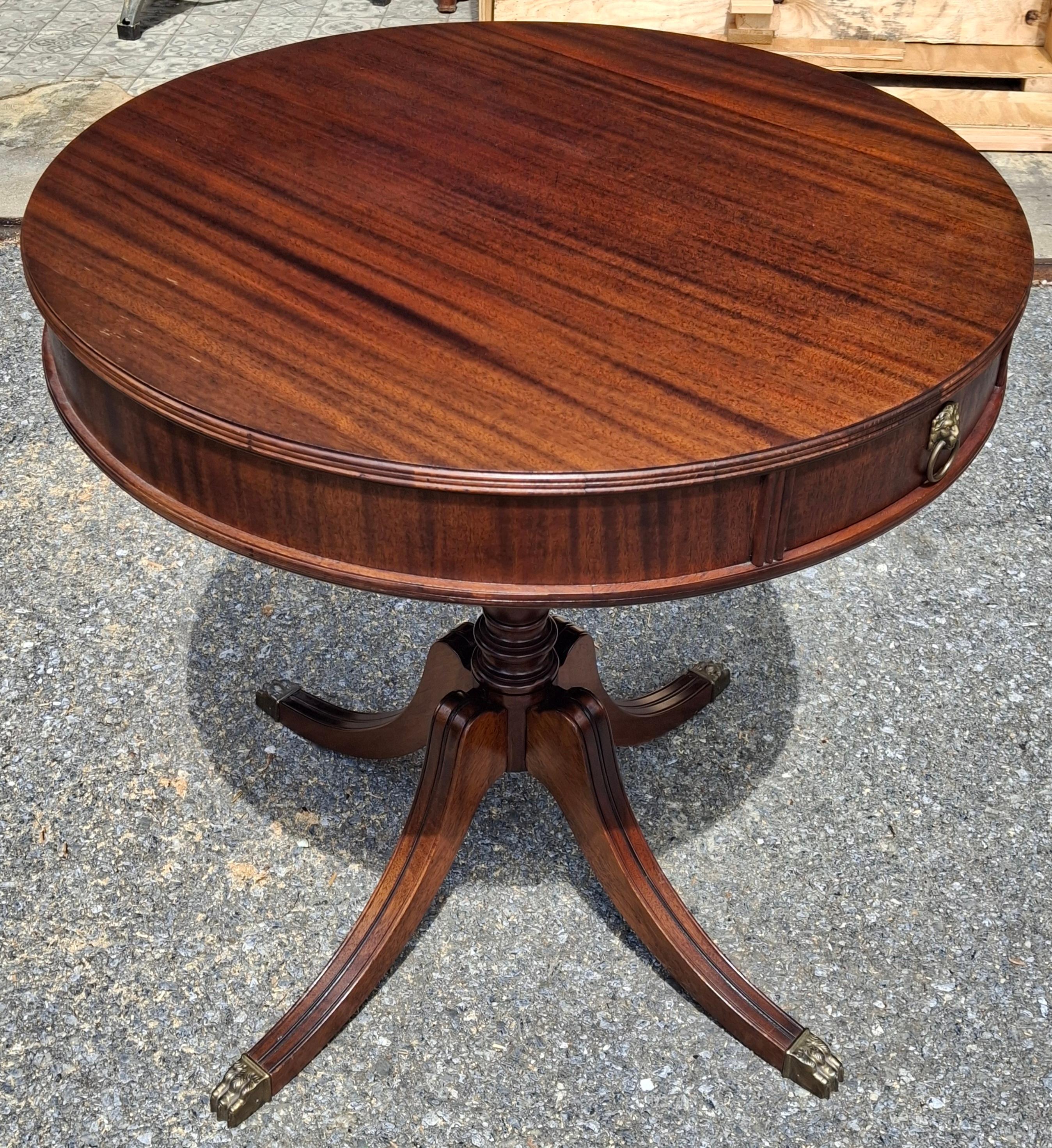 20th Century Georgian Style Satin Mahogany Single-Drawer Drum Table, Refinished For Sale