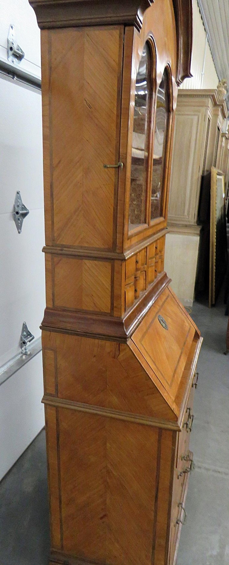 Narrow Width Antique Italian Provincial Secretary Desk With Lined