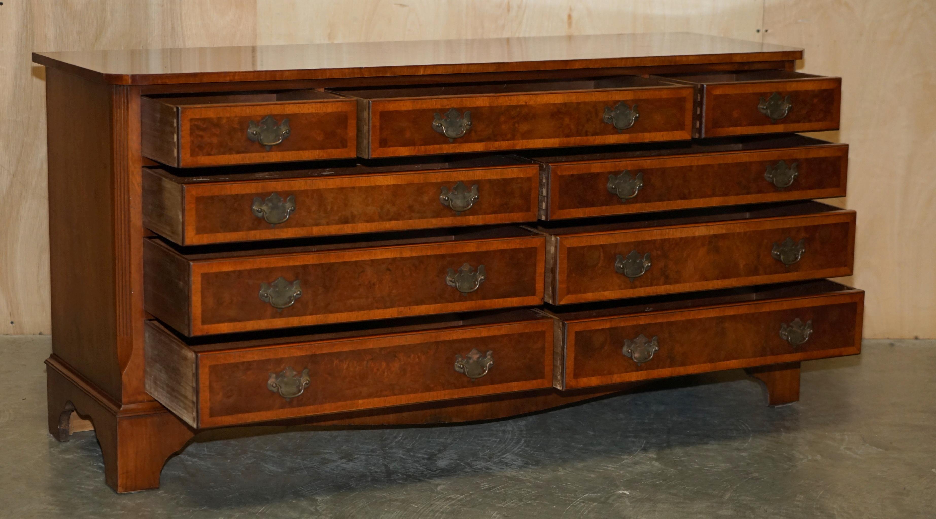 Georgian Style Sideboard Sized Bank or Chest of Drawers in Burr & Burl Walnut For Sale 8