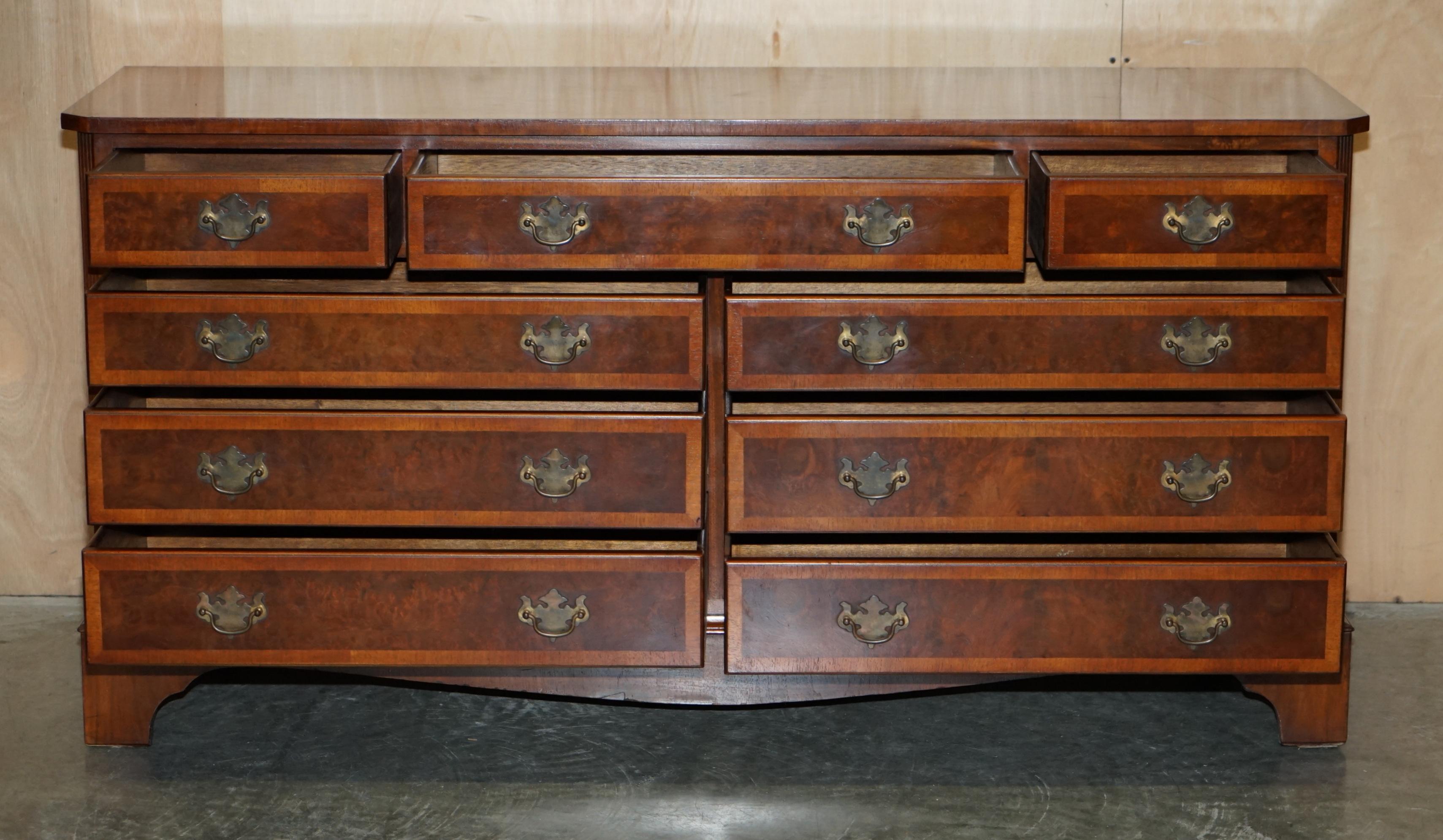 Georgian Style Sideboard Sized Bank or Chest of Drawers in Burr & Burl Walnut For Sale 9