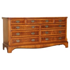 Georgian Style Sideboard Sized Bank or Chest of Drawers in Burr & Burl Walnut