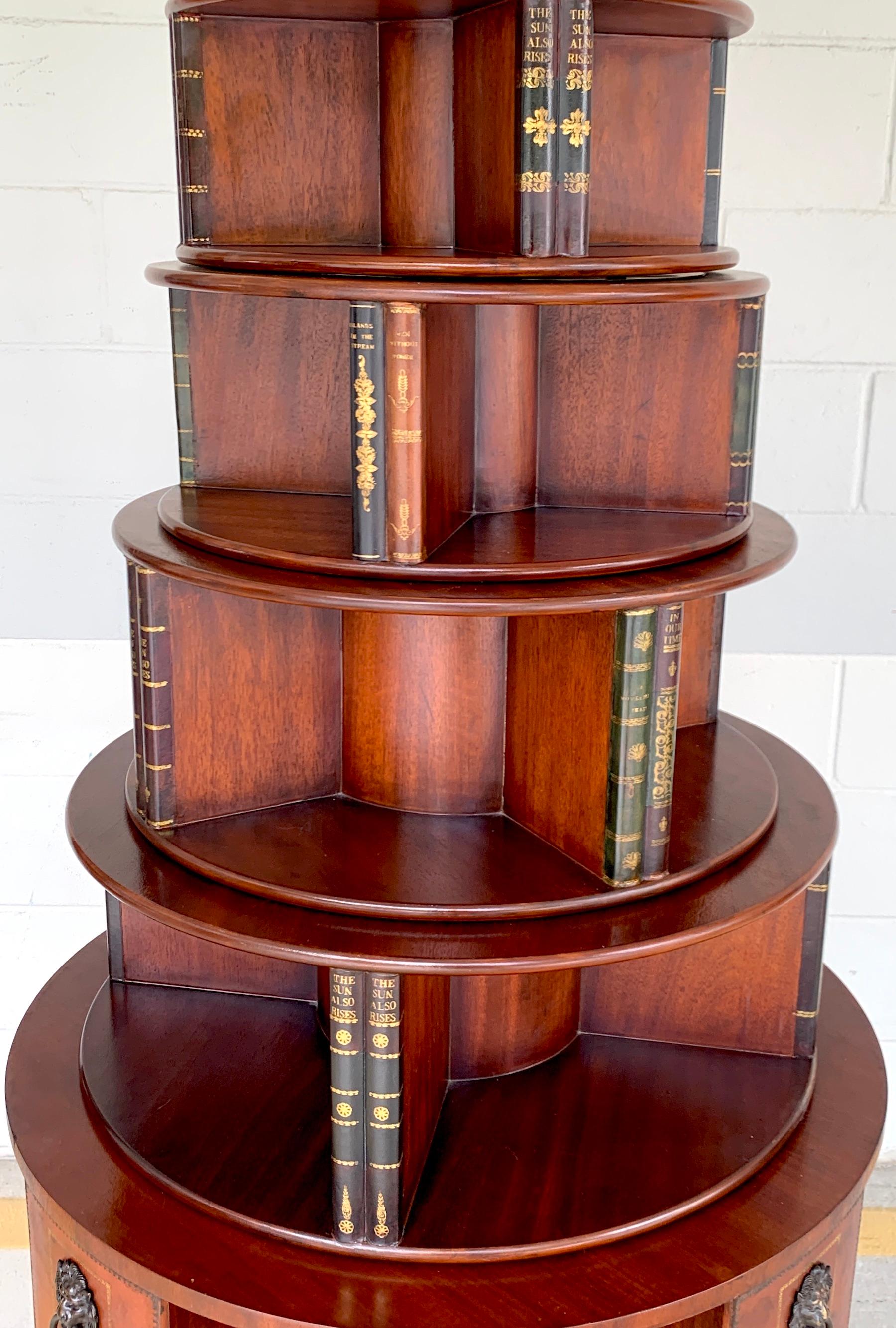 Georgian Style Six-Tier Faux Book Motif Leather Embossed Revolving Bookcase In Good Condition In Atlanta, GA