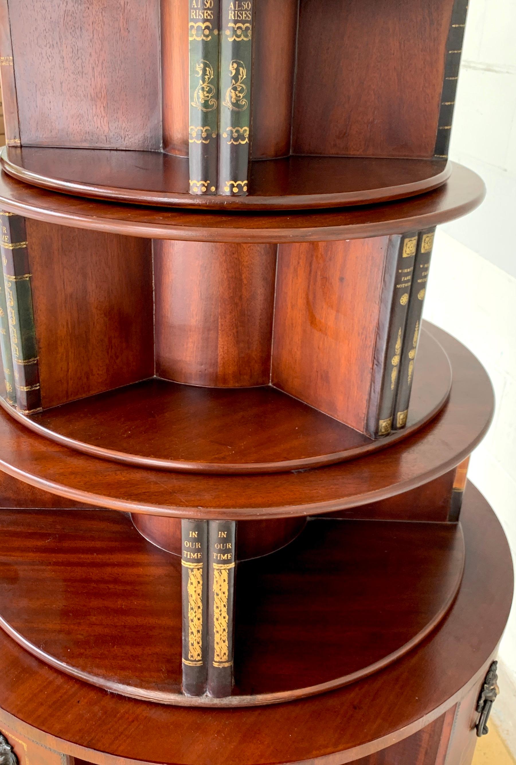 20th Century Georgian Style Six-Tier Faux Book Motif Leather Embossed Revolving Bookcase