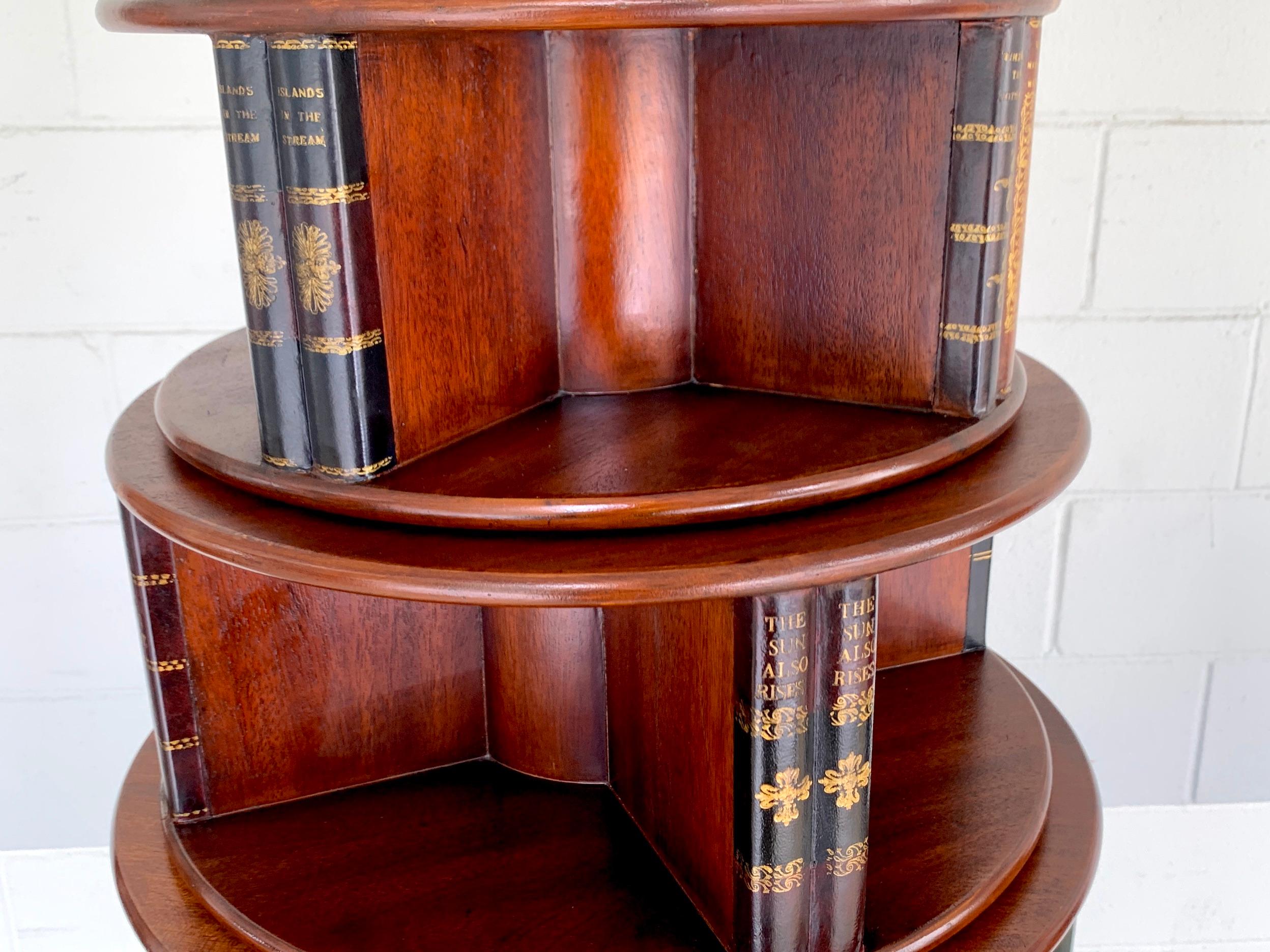 Georgian Style Six-Tier Faux Book Motif Leather Embossed Revolving Bookcase 1