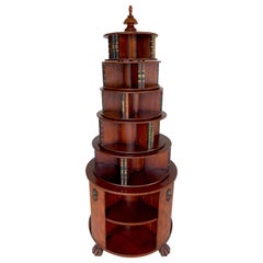 Georgian Style Six-Tier Faux Book Motif Leather Embossed Revolving Bookcase
