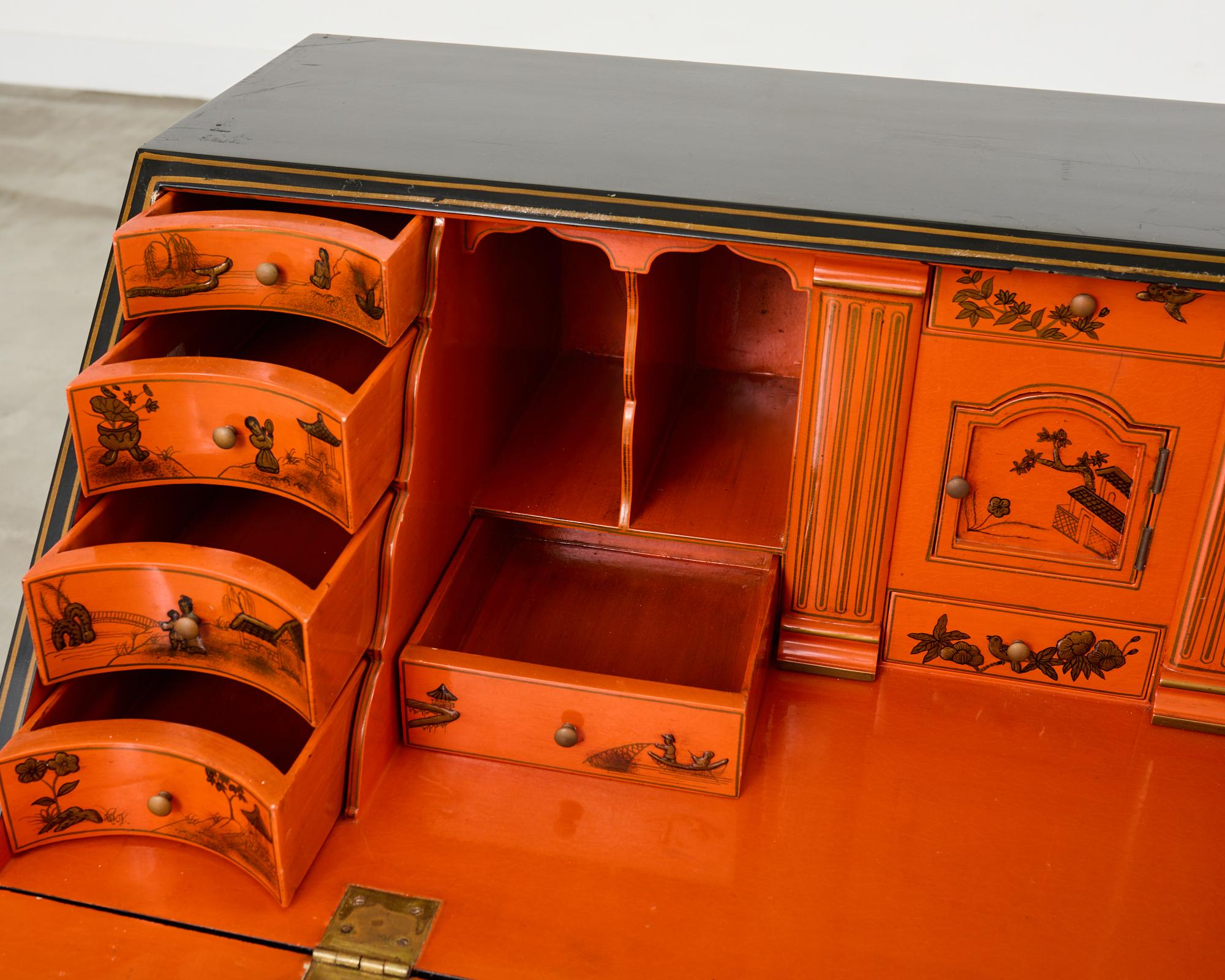 Georgian Style Slant Drop Front Chinoiserie Lacquered Secretary For Sale 5