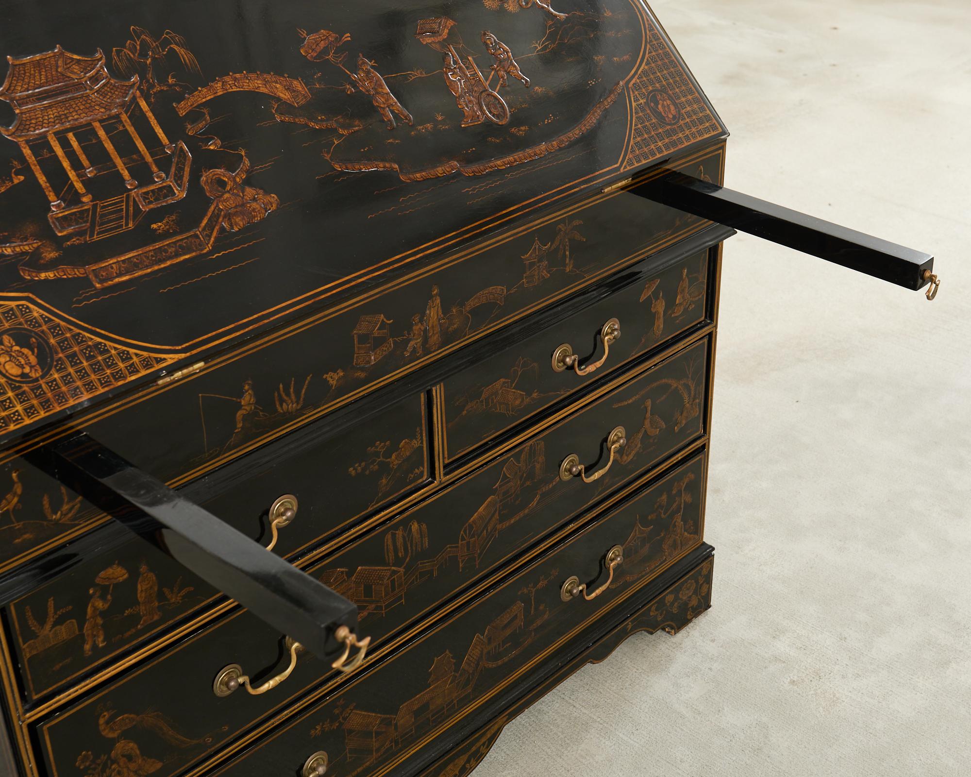 Georgian Style Slant Drop Front Chinoiserie Lacquered Secretary For Sale 8