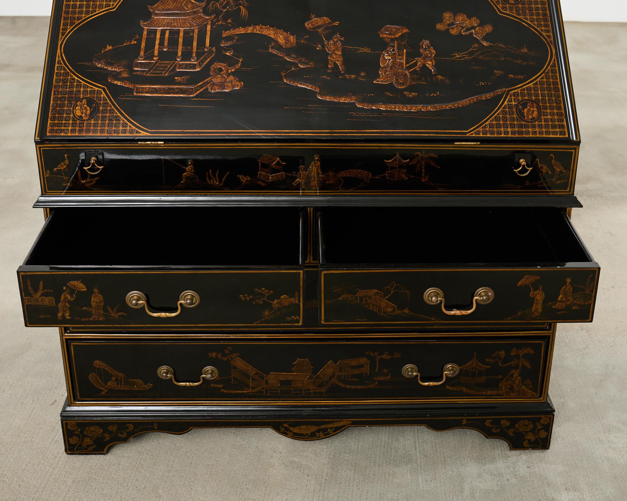 Georgian Style Slant Drop Front Chinoiserie Lacquered Secretary For Sale 9