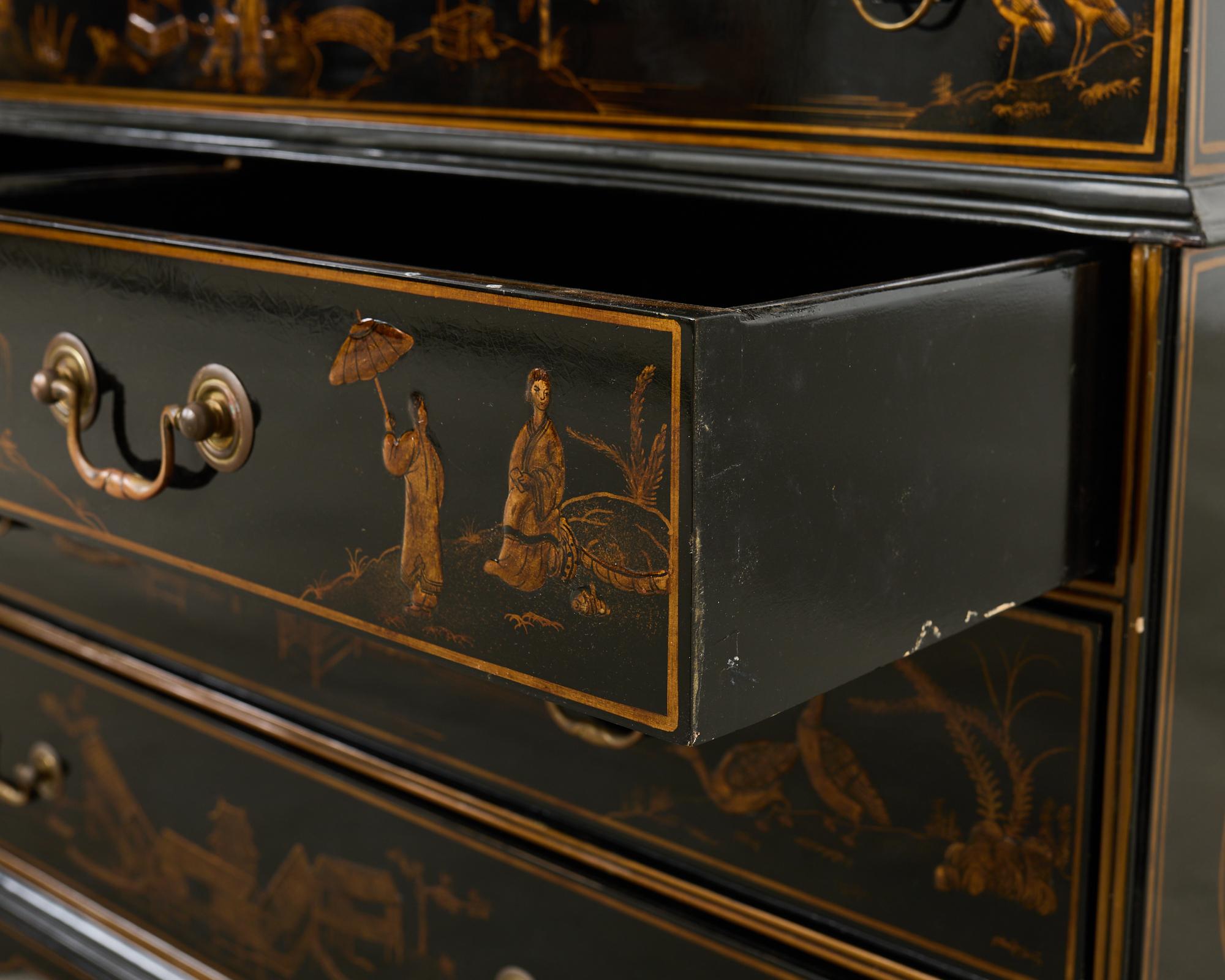 Georgian Style Slant Drop Front Chinoiserie Lacquered Secretary For Sale 10