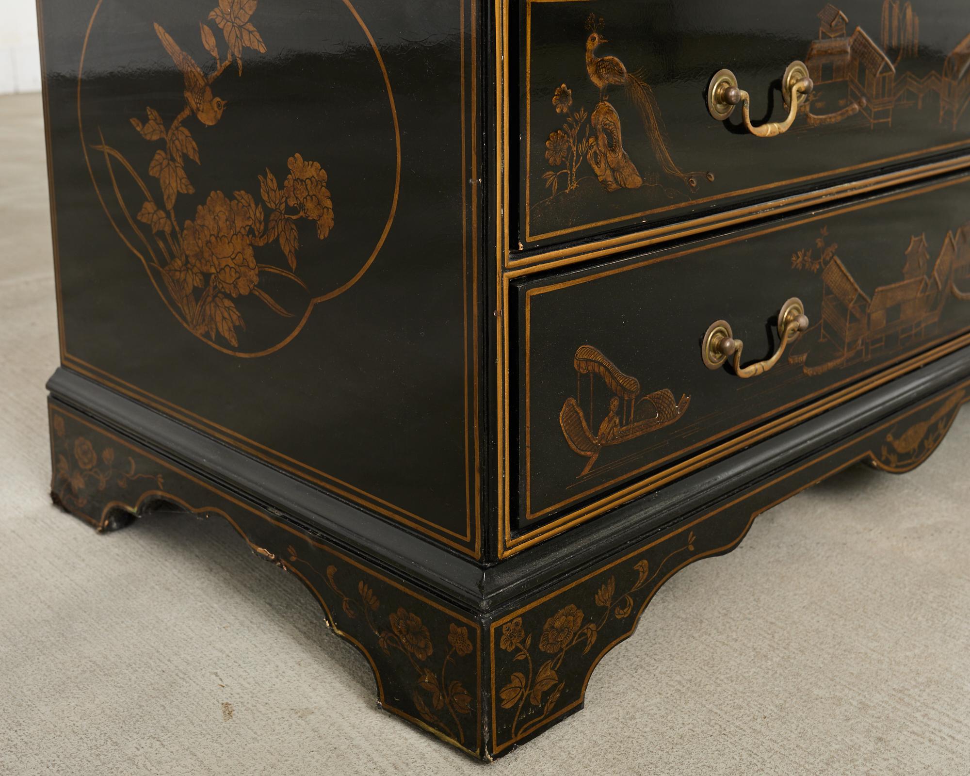 Georgian Style Slant Drop Front Chinoiserie Lacquered Secretary For Sale 13