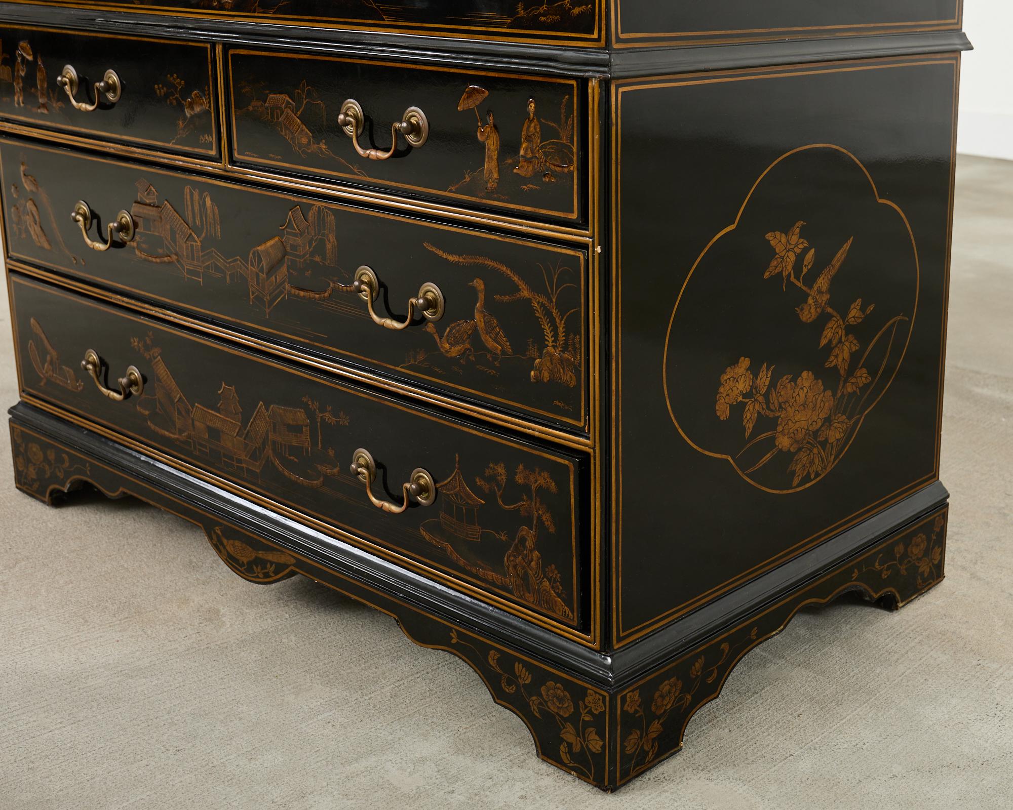Georgian Style Slant Drop Front Chinoiserie Lacquered Secretary For Sale 14
