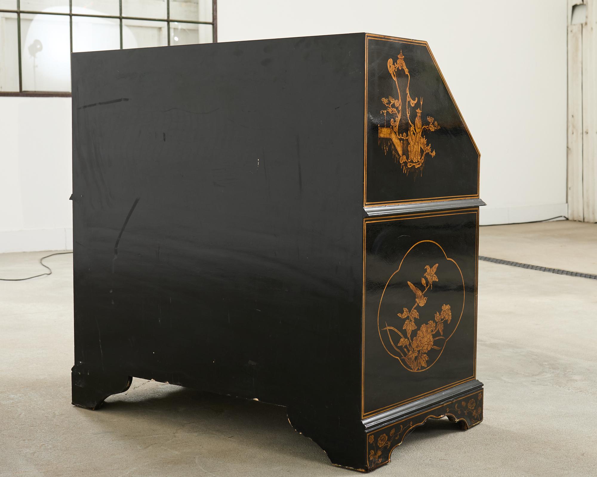 Georgian Style Slant Drop Front Chinoiserie Lacquered Secretary For Sale 15