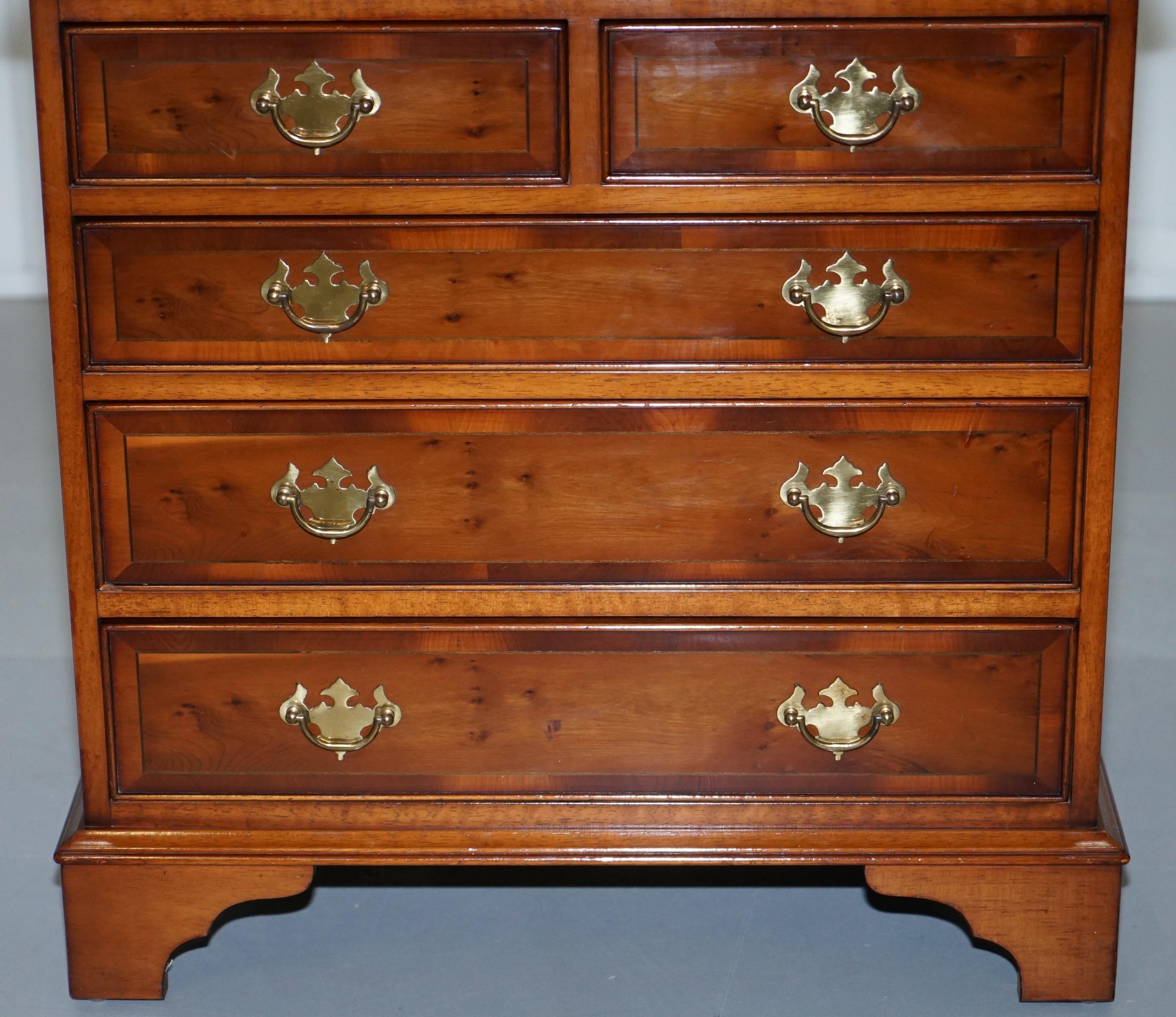 Georgian Style Small Chest of Drawers Burr Yew Wood Green Leather Butlers Tray 2