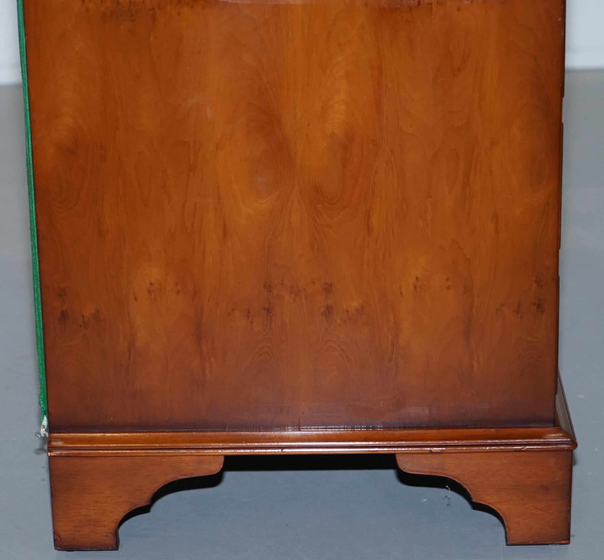 Georgian Style Small Chest of Drawers Burr Yew Wood Green Leather Butlers Tray 4