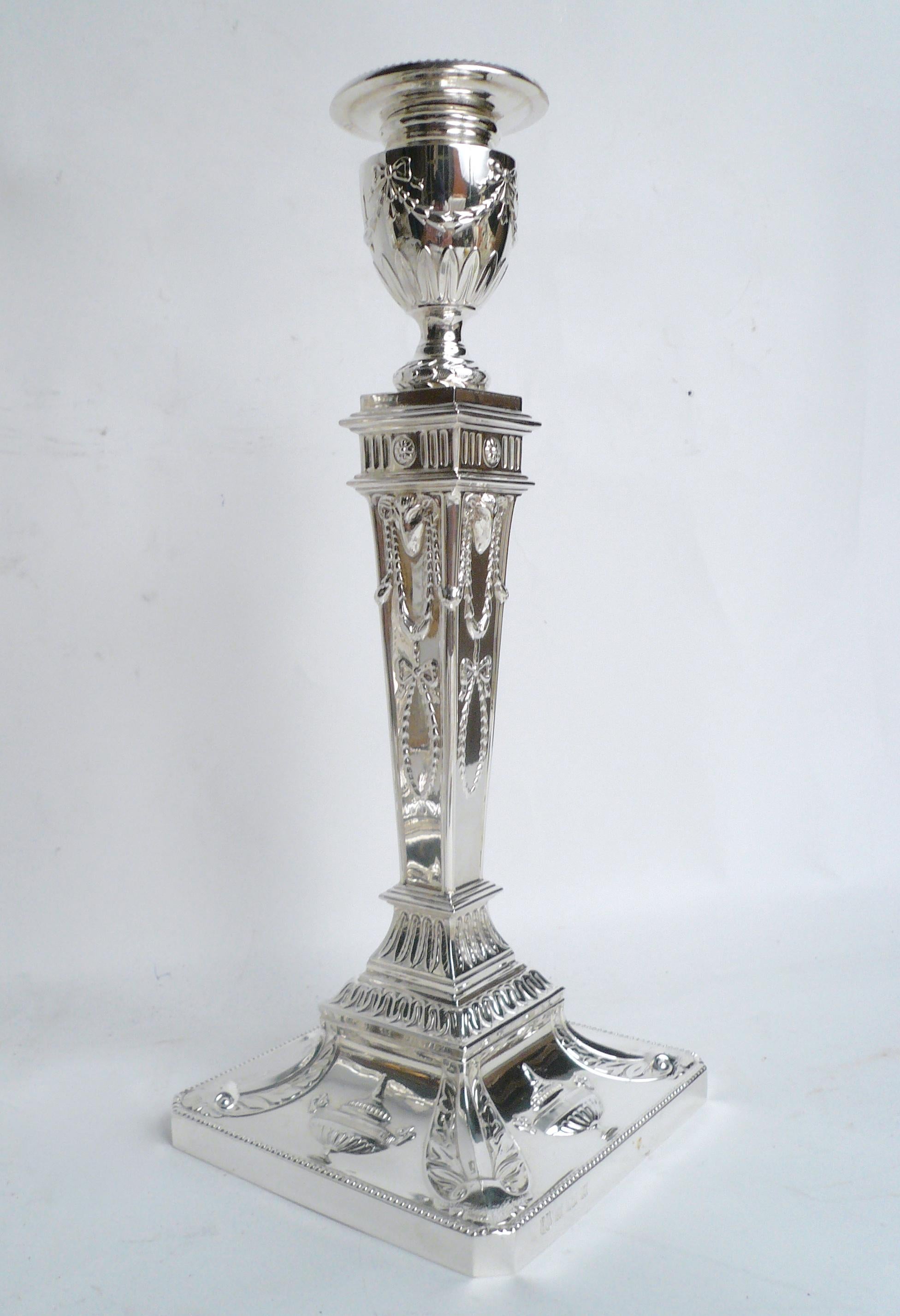 Georgian Style Sterling Silver Candlesticks by Walker and Hall 1