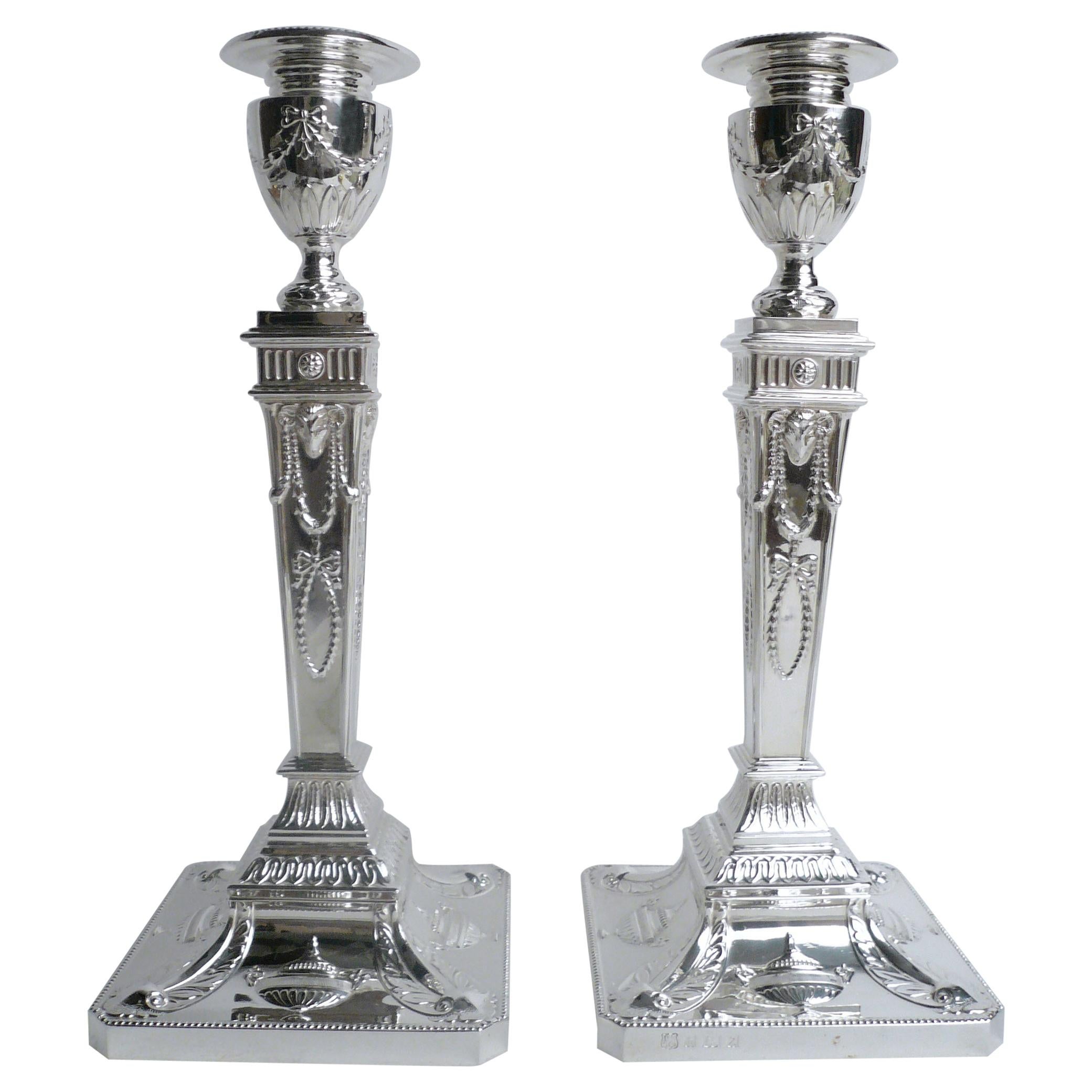 Georgian Style Sterling Silver Candlesticks by Walker and Hall