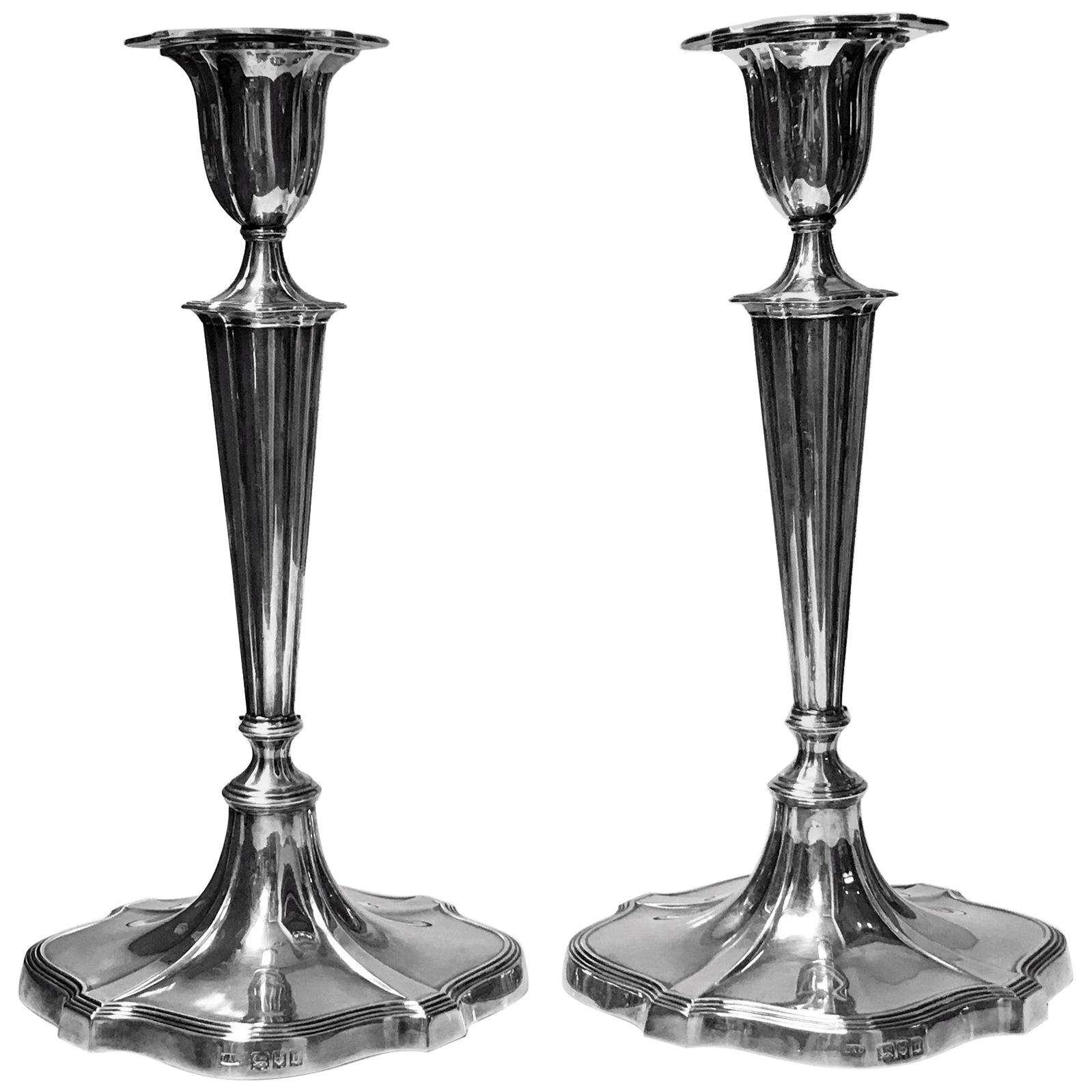 Style Sterling Silver Candlesticks, Crichton, London, 1917 For