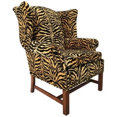 Georgian Style Tiger Print Upholstered Wingback Chair