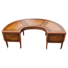 Georgian Style Tooled Leather Inset Mahogany Demilune Drop-Leaf Coffee Table