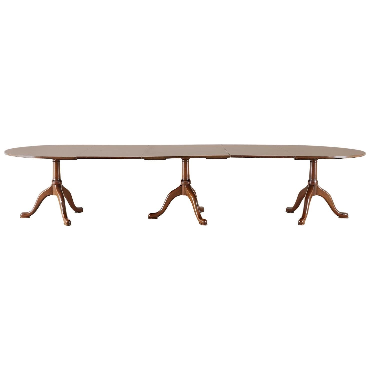 Georgian Style Triple Pedestal Mahogany Dining Banquet Table