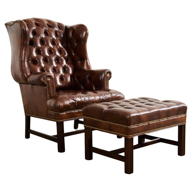 Leather Antique Wingback Chair Styles Georgian Style Tufted Cigar