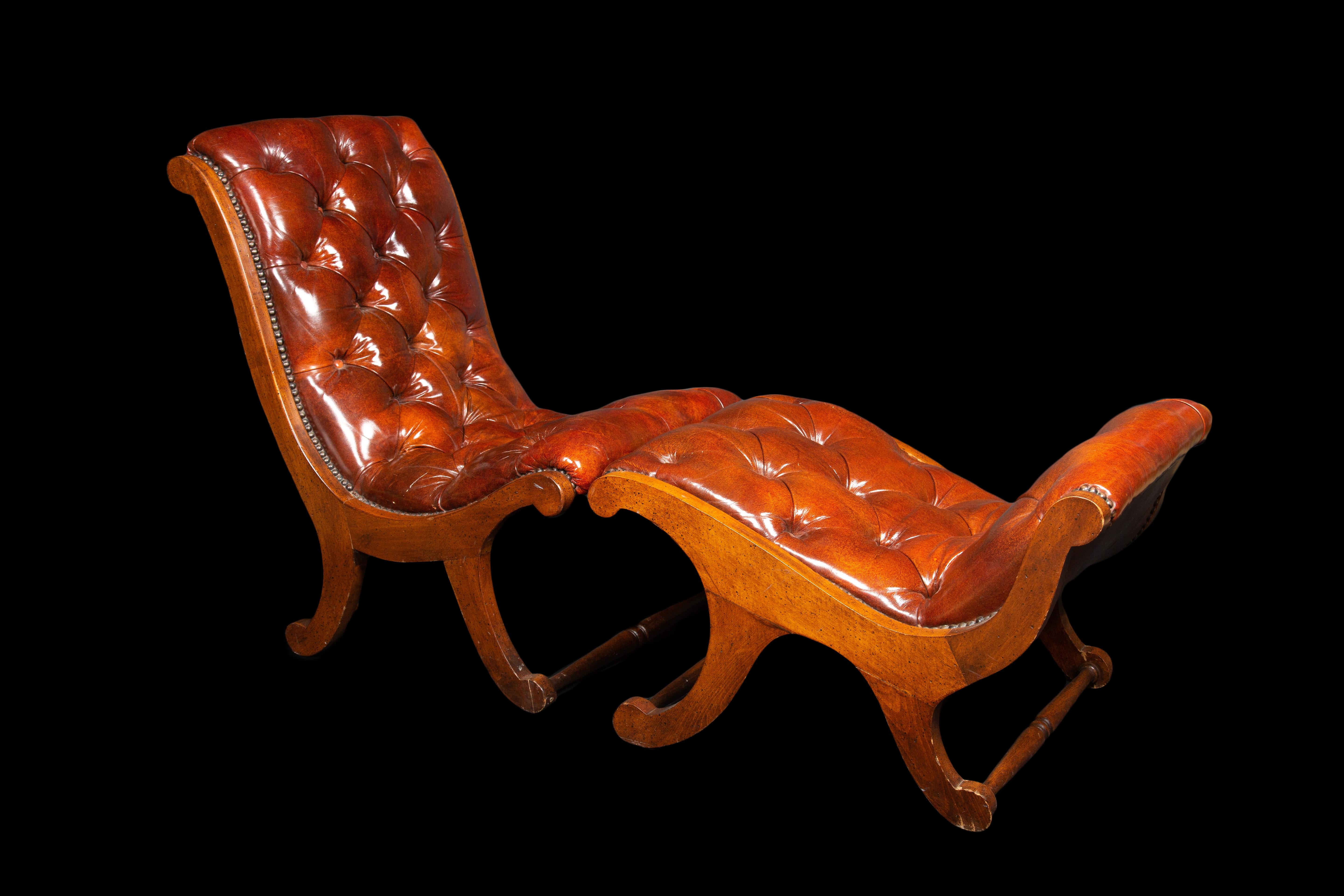 Georgian style tufted leather chair & ottoman, gout stool form.

Chair measures: 19.5