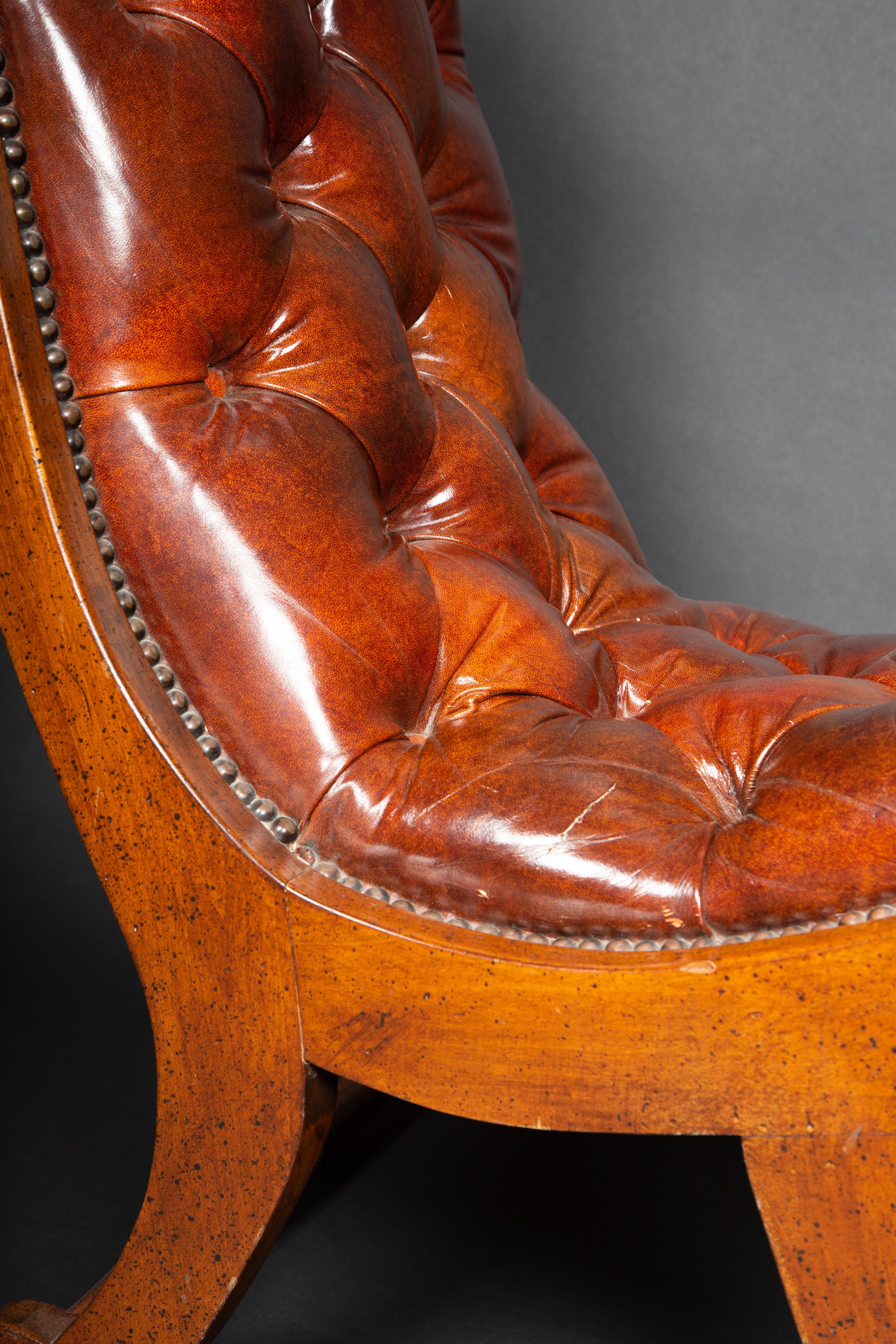 Georgian Style Tufted Leather Chair & Ottoman 2