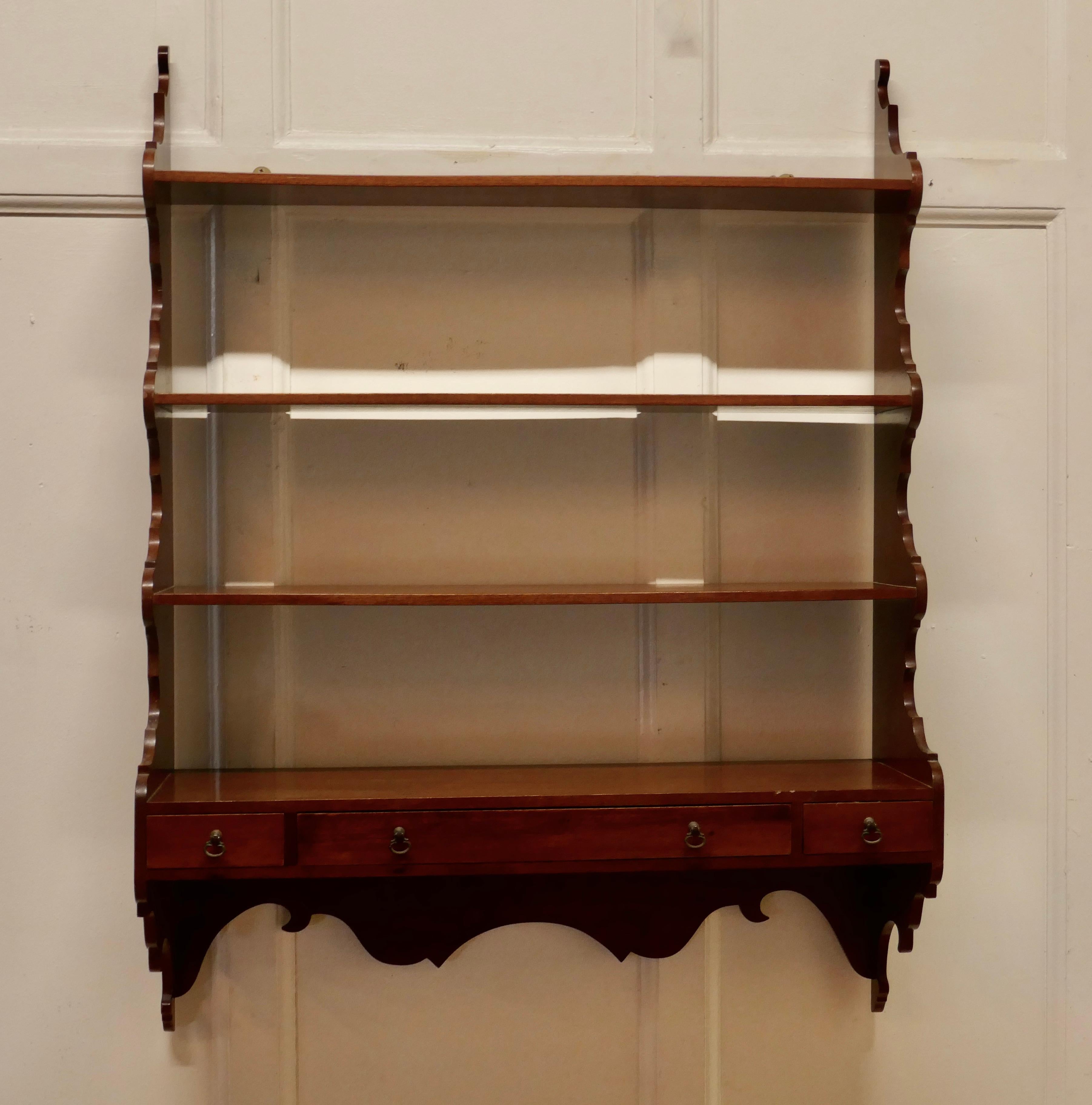 Georgian Style Wall Hanging Shelf with Drawers In Good Condition In Chillerton, Isle of Wight