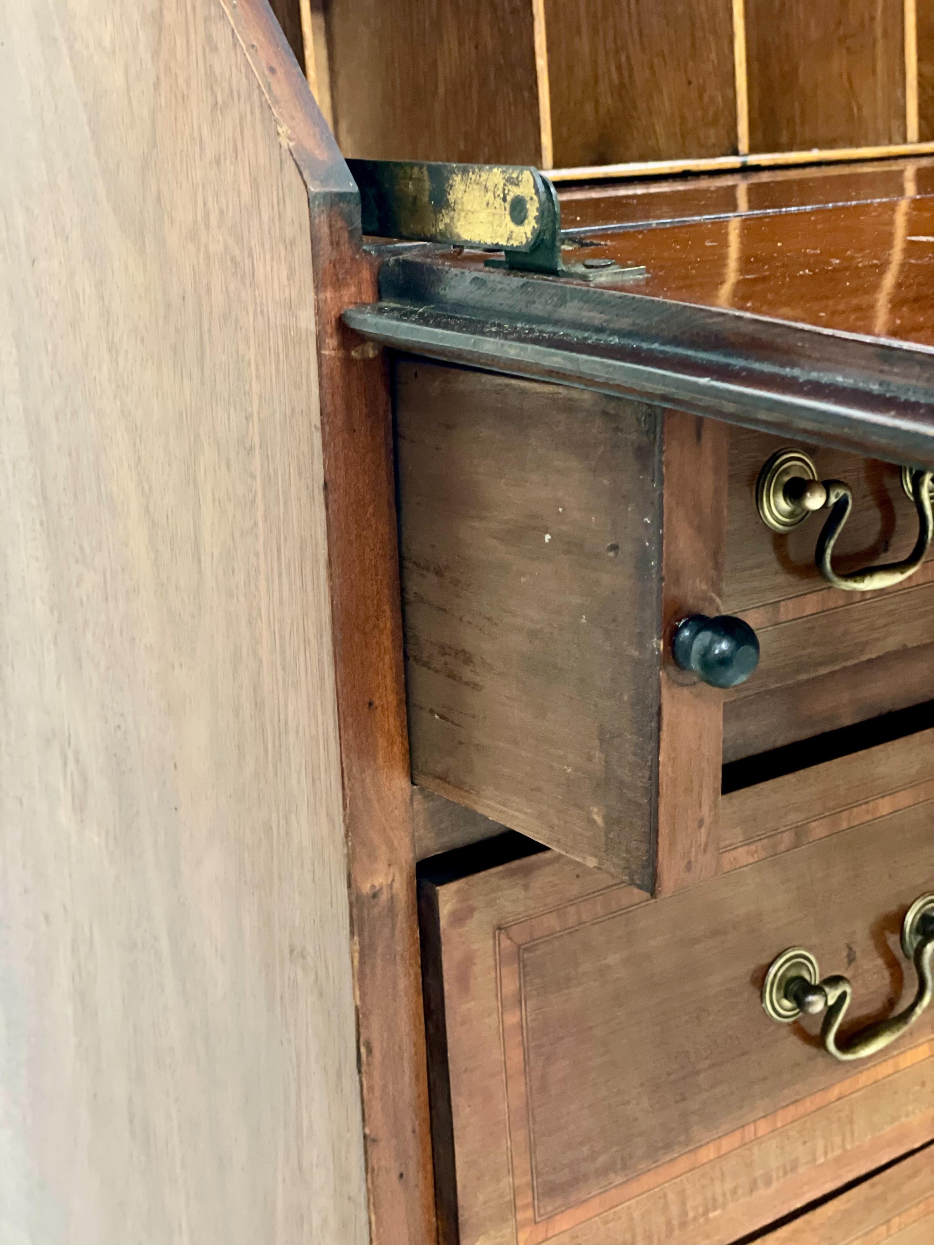 Georgian Style Walnut Fall-Front Bureau with Marquetry, Late 18th Century For Sale 3