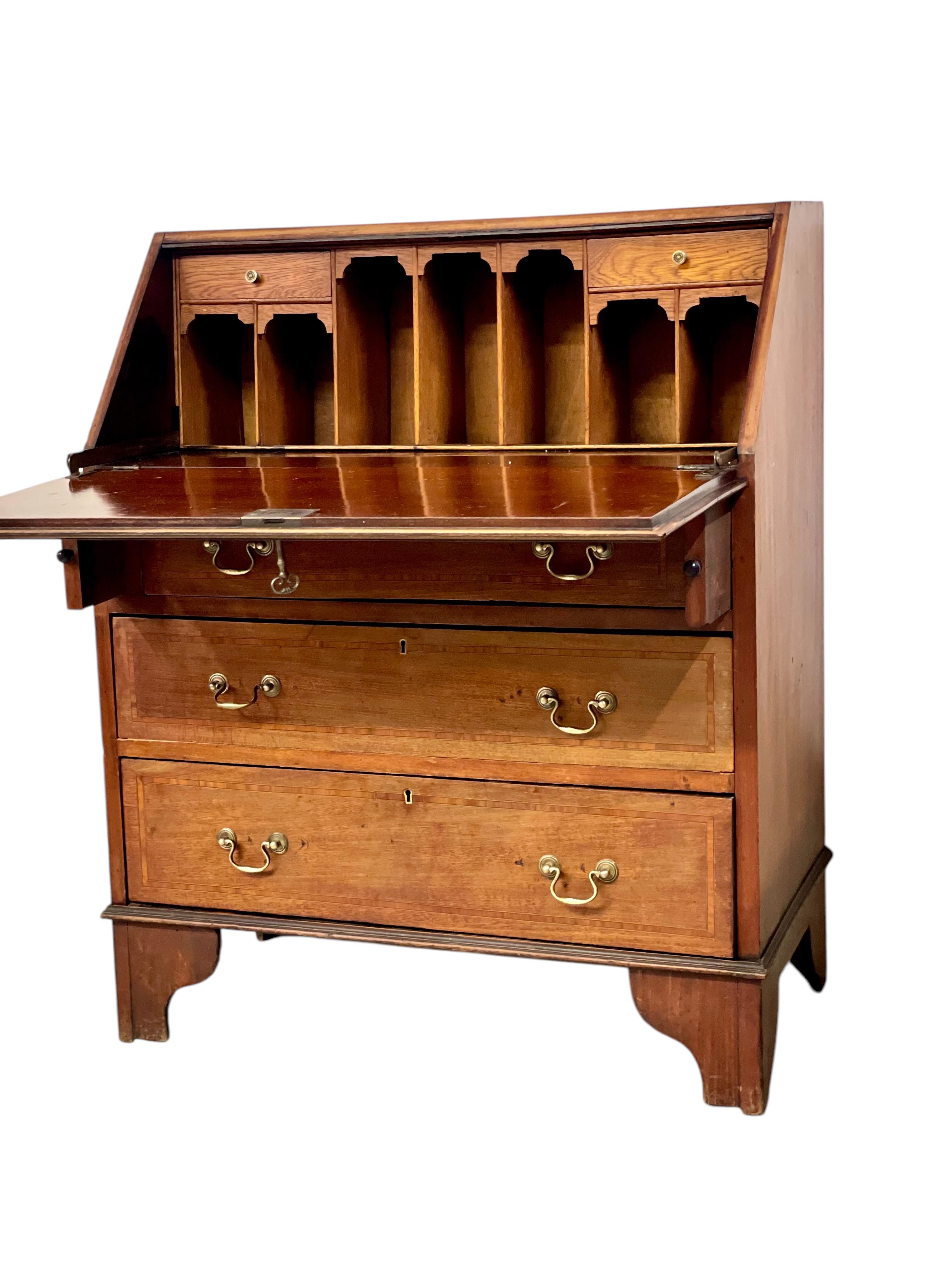 Georgian Style Walnut Fall-Front Bureau with Marquetry, Late 18th Century For Sale 5