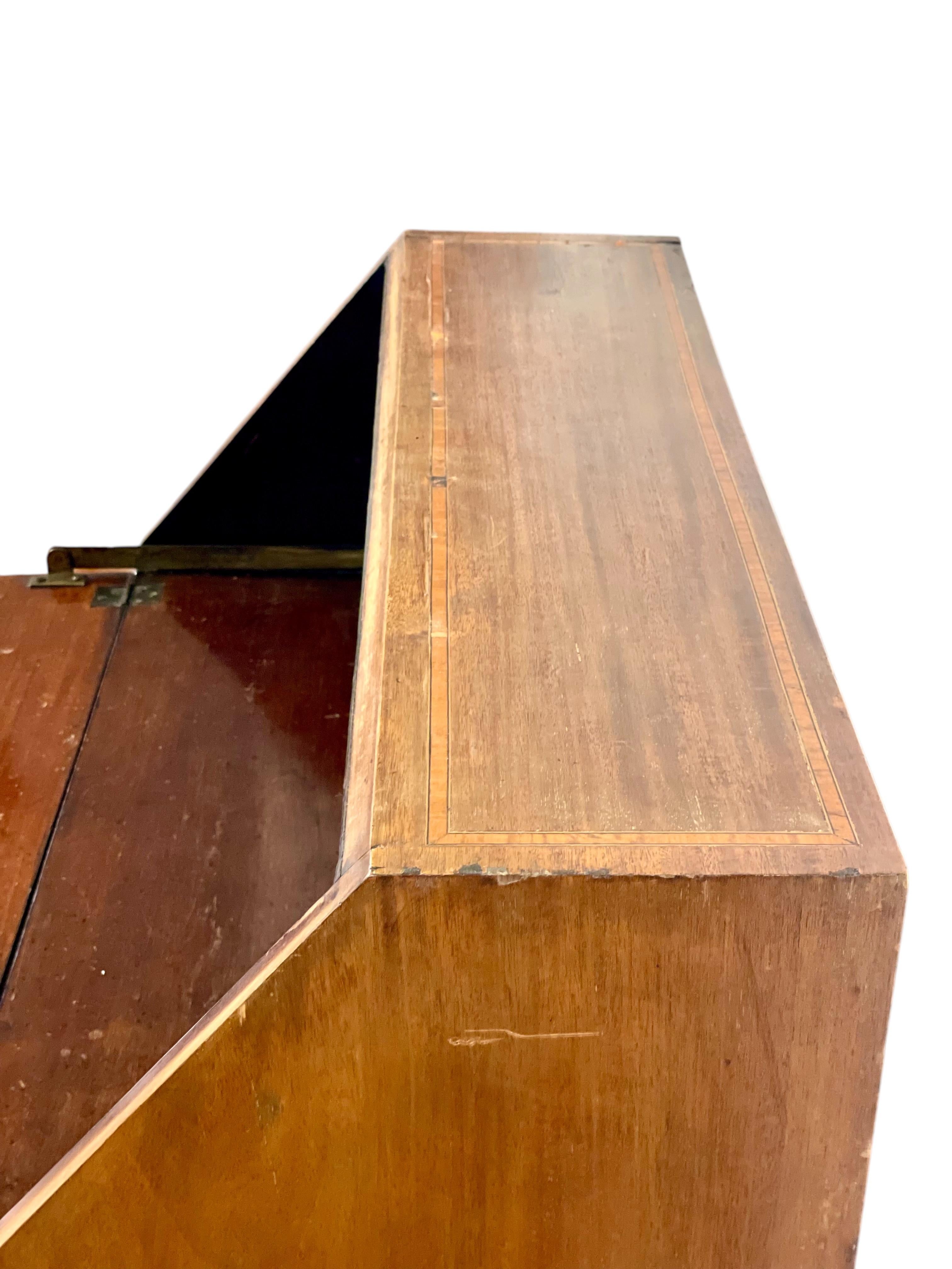 Georgian Style Walnut Fall-Front Bureau with Marquetry, Late 18th Century For Sale 9