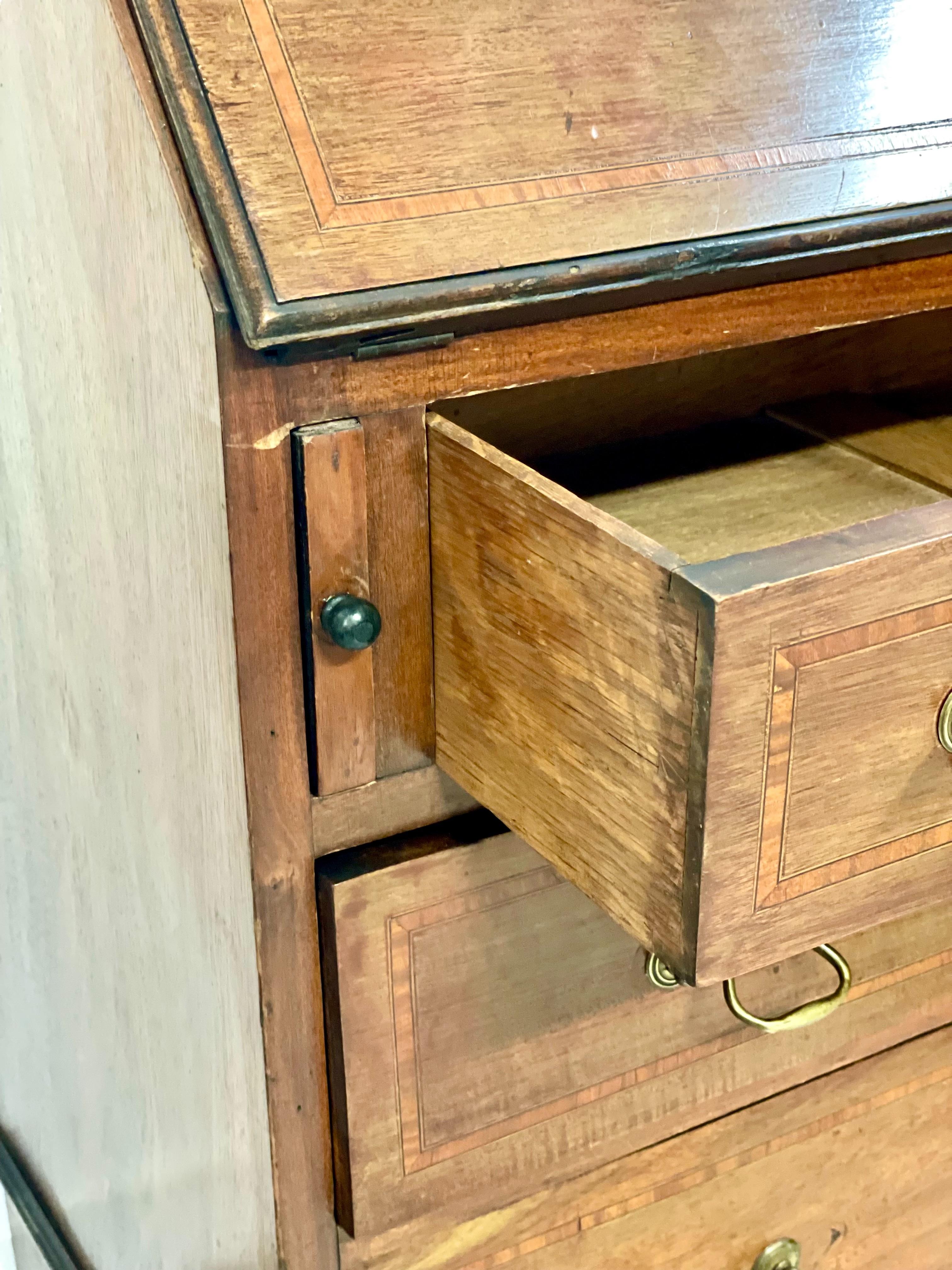 Georgian Style Walnut Fall-Front Bureau with Marquetry, Late 18th Century For Sale 10