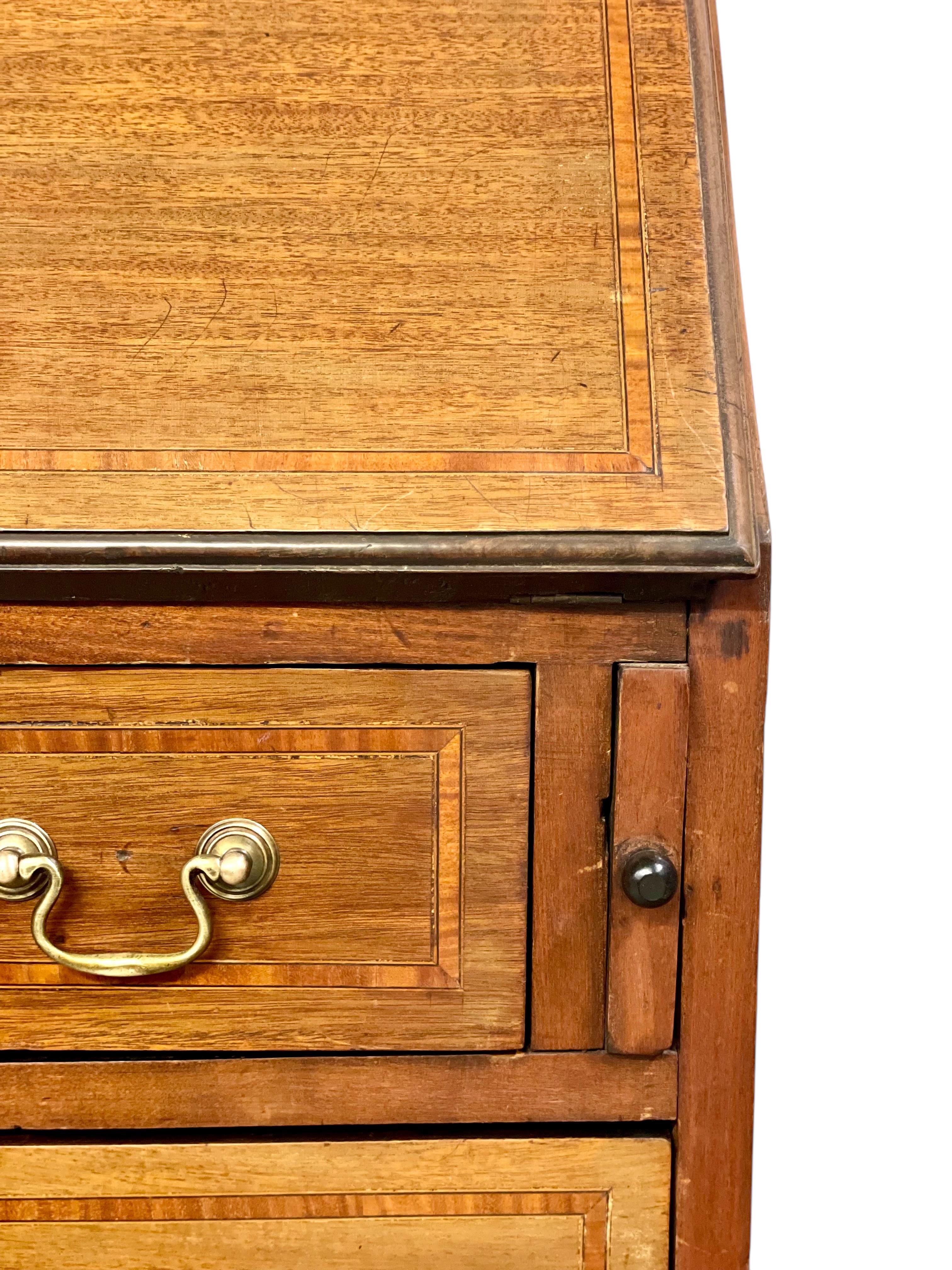 Georgian Style Walnut Fall-Front Bureau with Marquetry, Late 18th Century For Sale 13