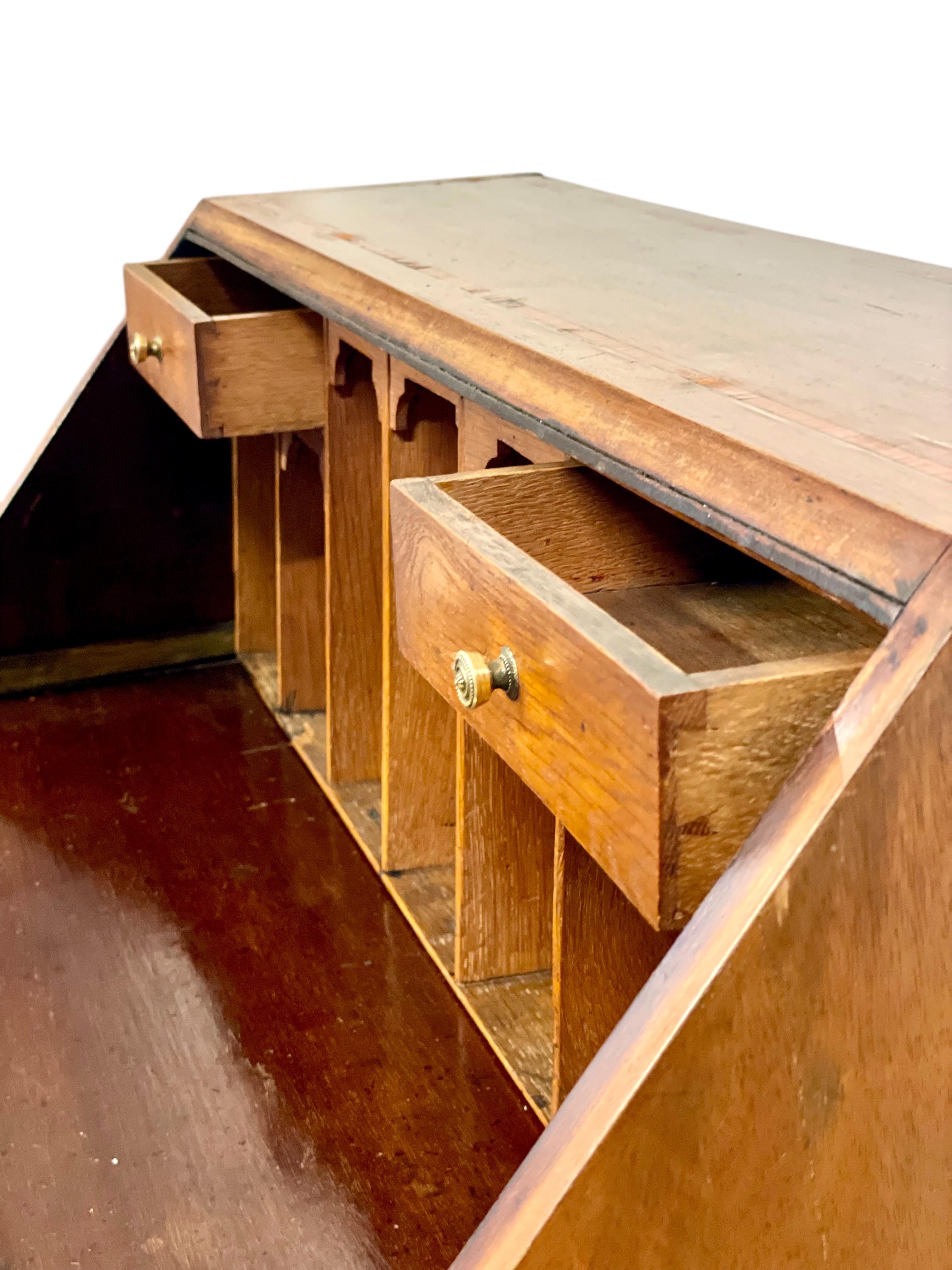 Bronze Georgian Style Walnut Fall-Front Bureau with Marquetry, Late 18th Century For Sale