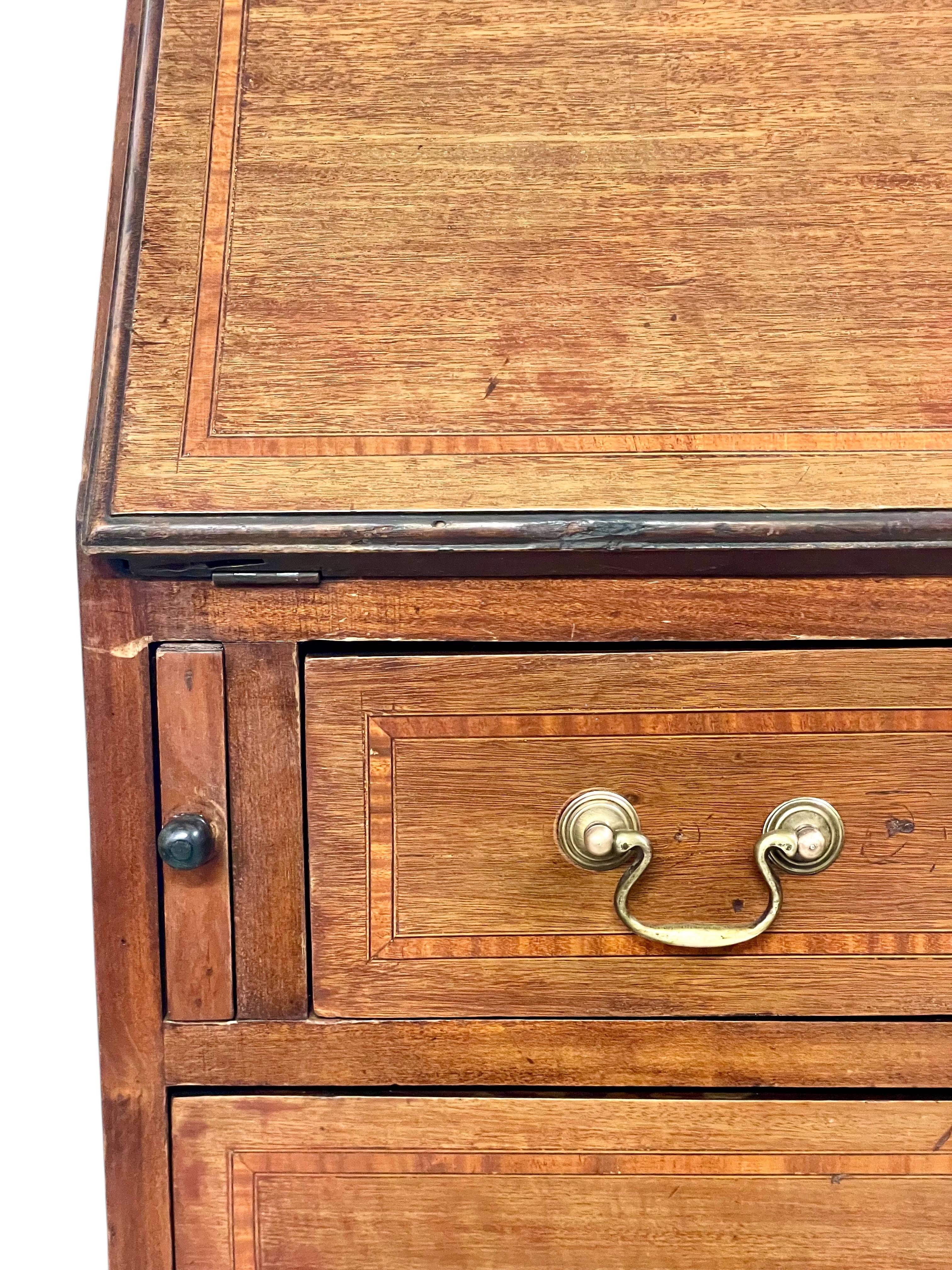 Georgian Style Walnut Fall-Front Bureau with Marquetry, Late 18th Century For Sale 2