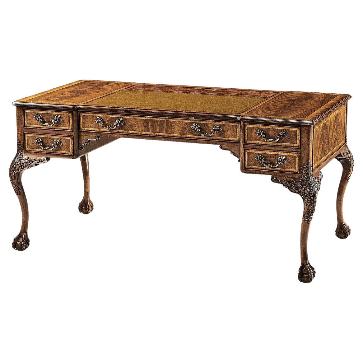 Georgian Style Walnut Leather Top Desk For Sale