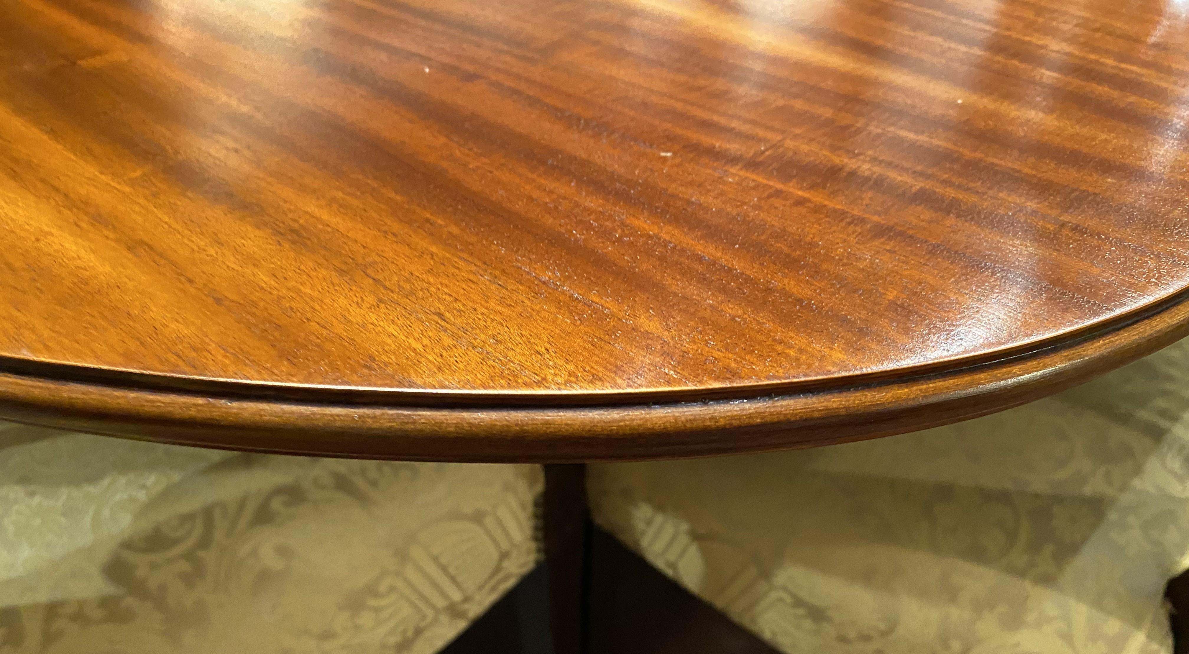 Georgian Style Walnut or Mahogany Triple Pedestal Dining Table with Two Leaves 5