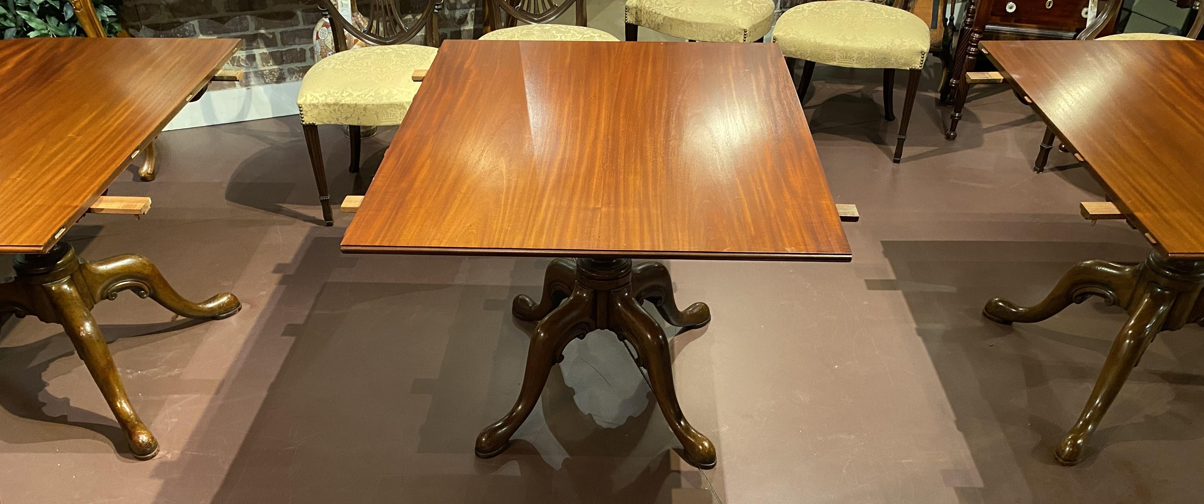 20th Century Georgian Style Walnut or Mahogany Triple Pedestal Dining Table with Two Leaves
