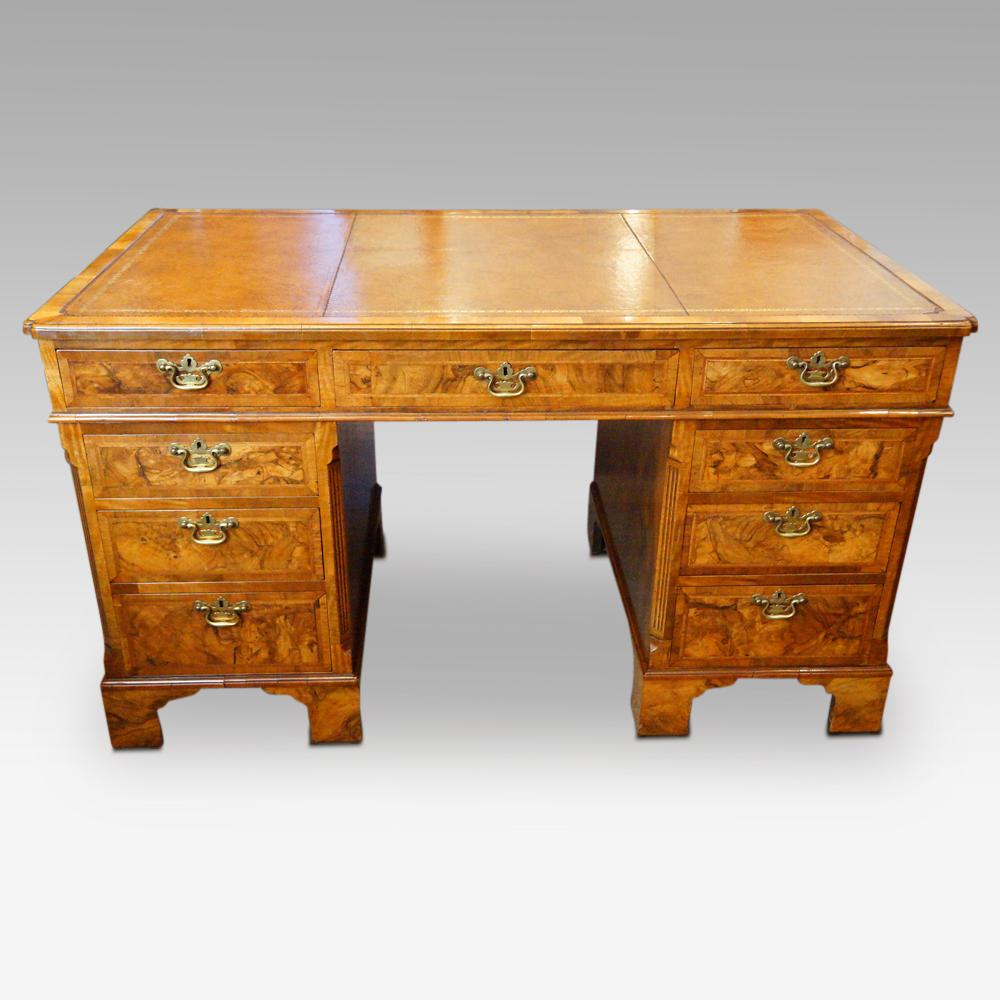 George III Georgian Style Walnut Pedestal Desk
