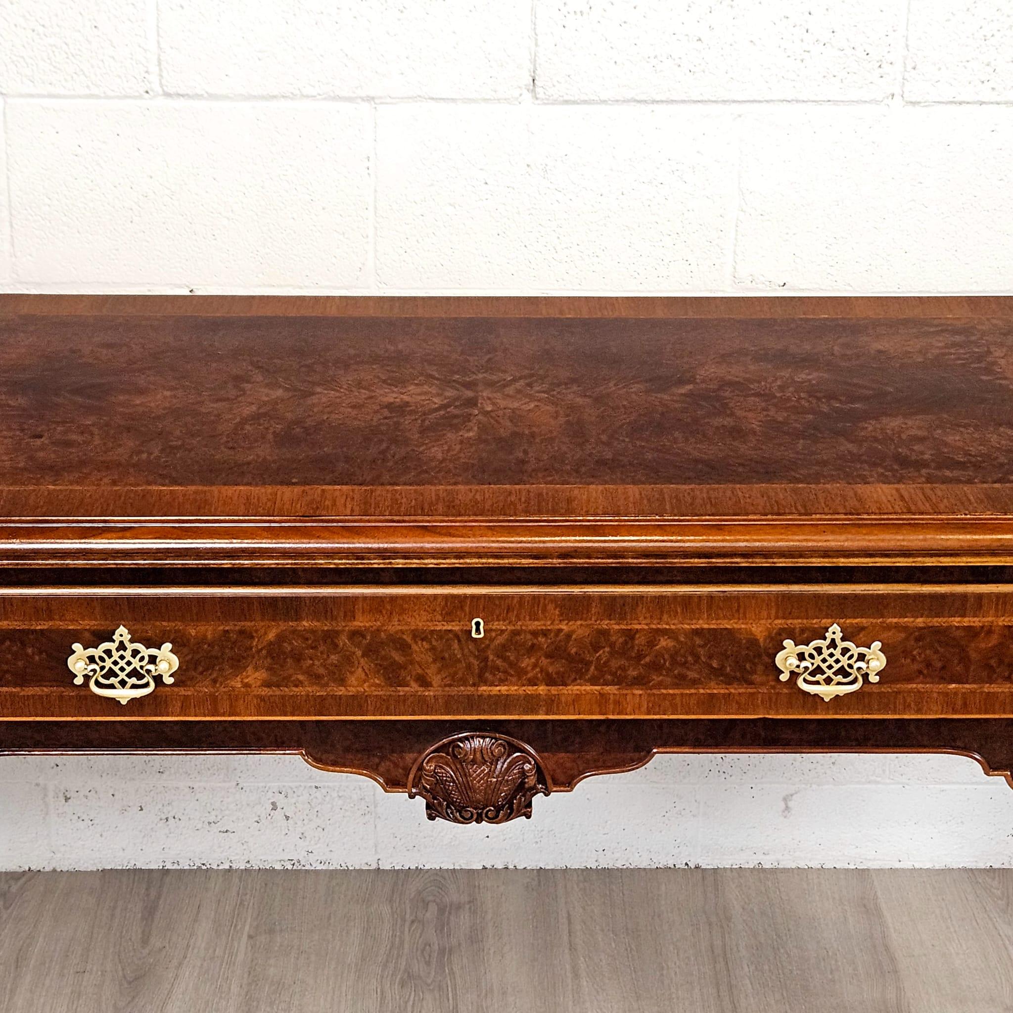 American Georgian Style Walnut Server Sideboard, Walnut with Burr Walnut Panels For Sale