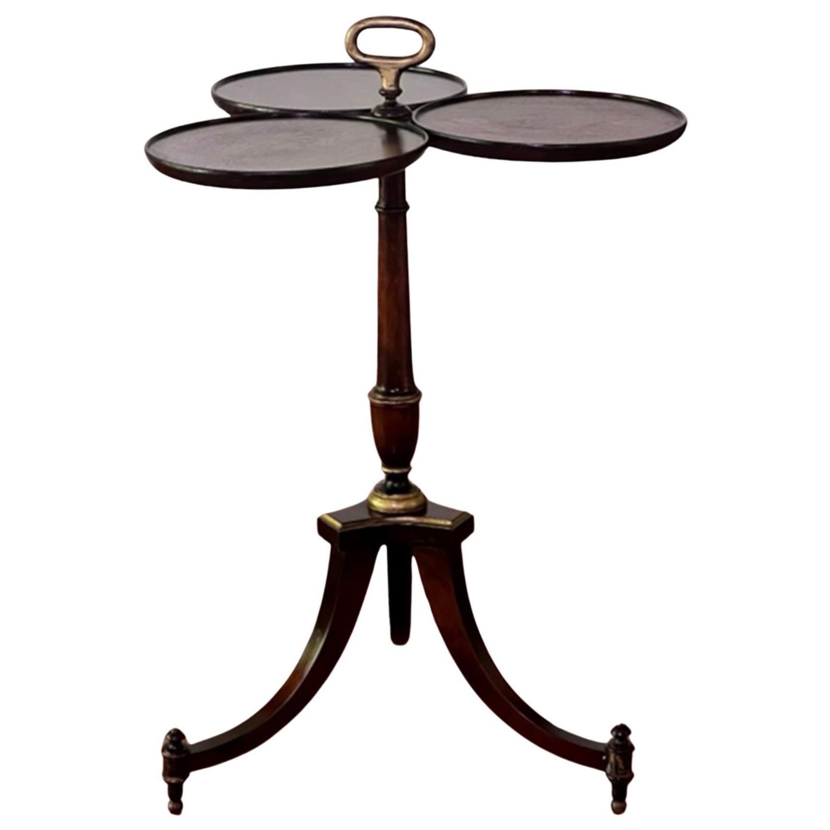 Georgian Style Walnut Three-Leaf Dumbwaiter, Wine, Drinks Table with Handle